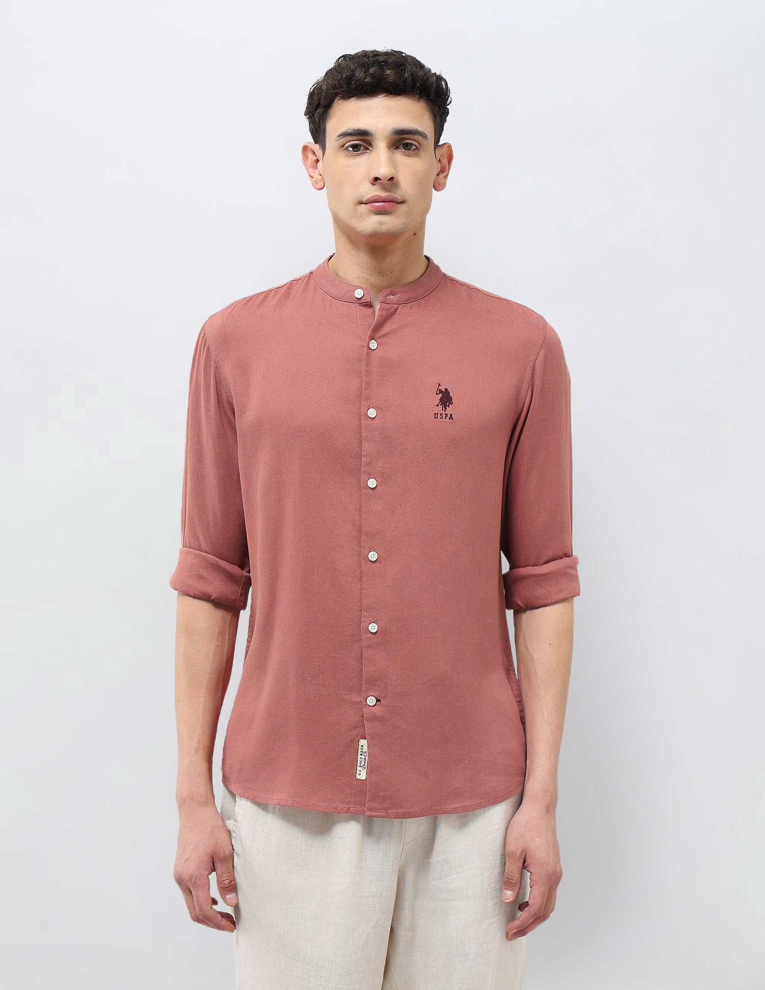 Mandarin Solid Regular Fit Shirt Rust - U.S. Polo Assn. India | Large