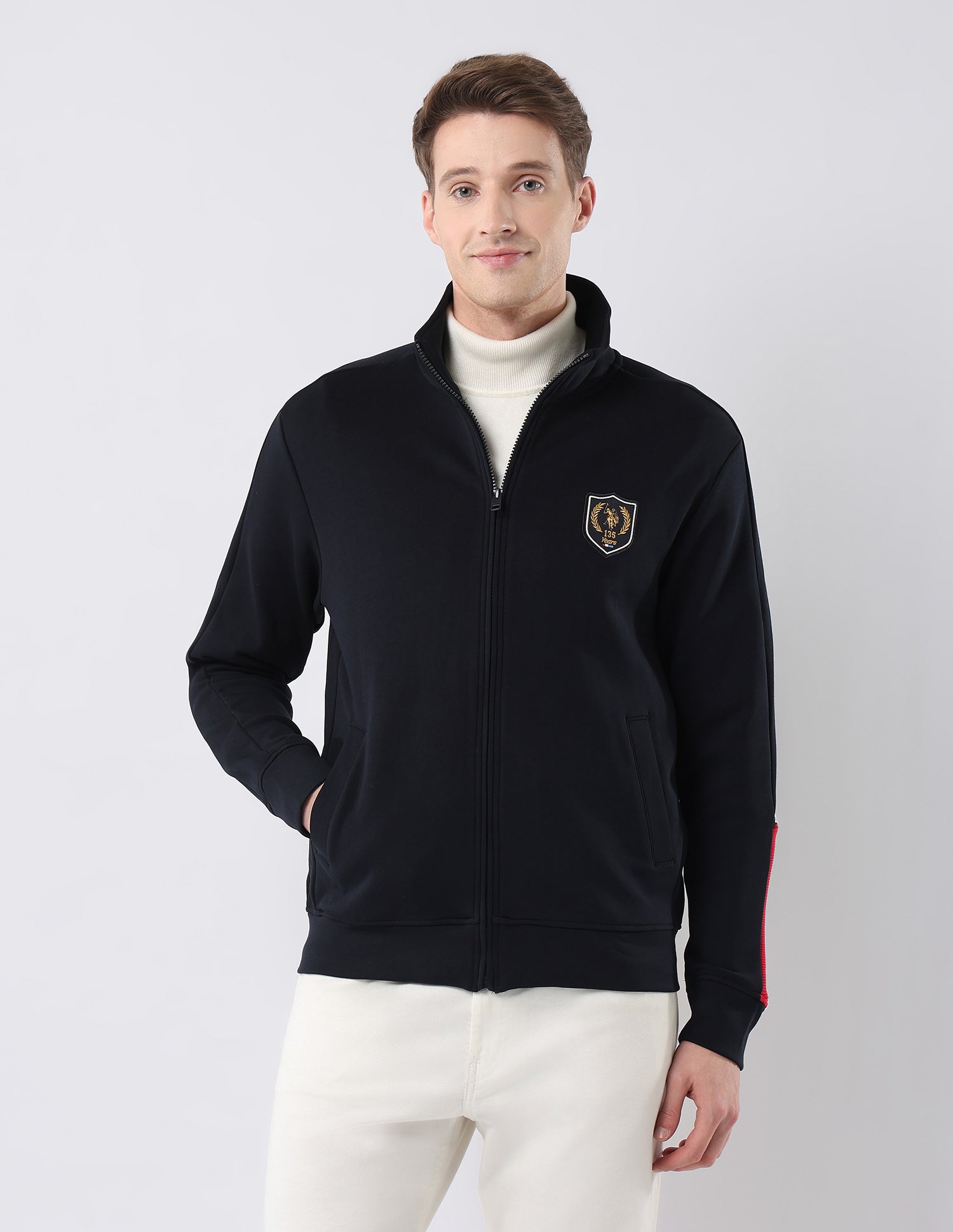 Solid Regular Fit Zipper Sweatshirt Navy - U.S. POLO ASSN. | Large
