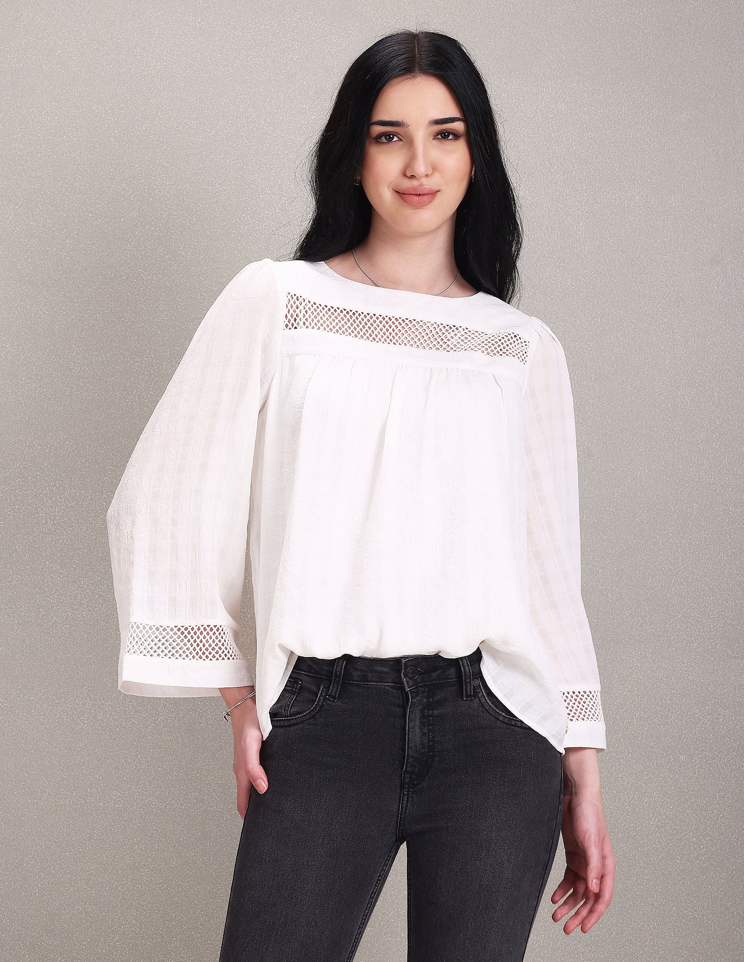 Lace Detail Bell Sleeve Top White - U.S. Polo Assn. India | Large