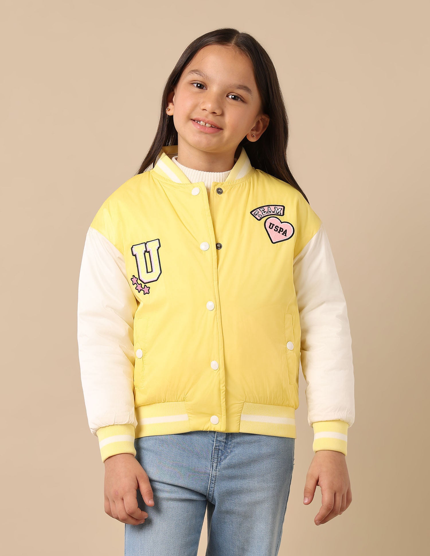 Girls Color Block Varsity Jacket Yellow - U.S. POLO ASSN. | Large