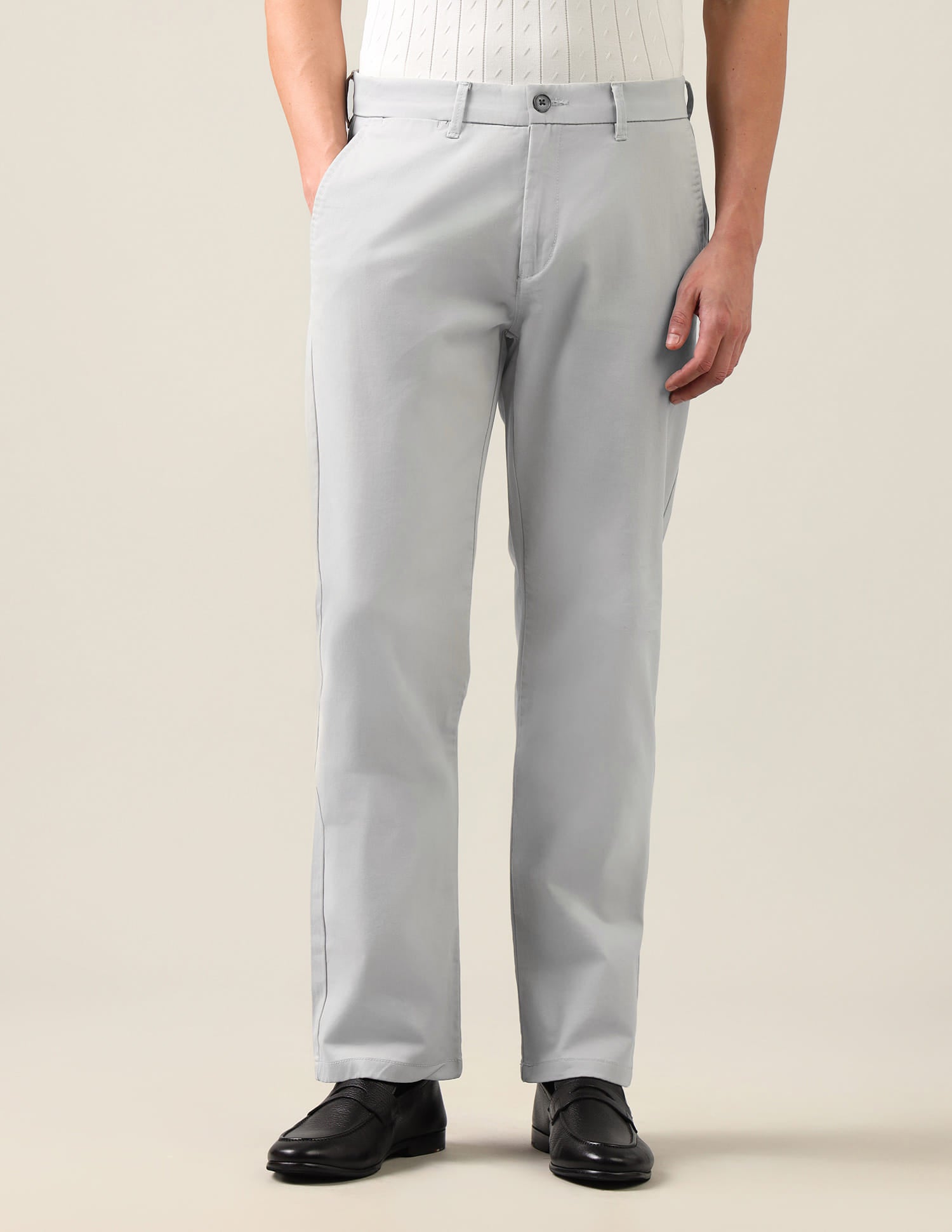 Riley Straight Fit Twill Trousers Grey - U.S. Polo Assn. India | Large