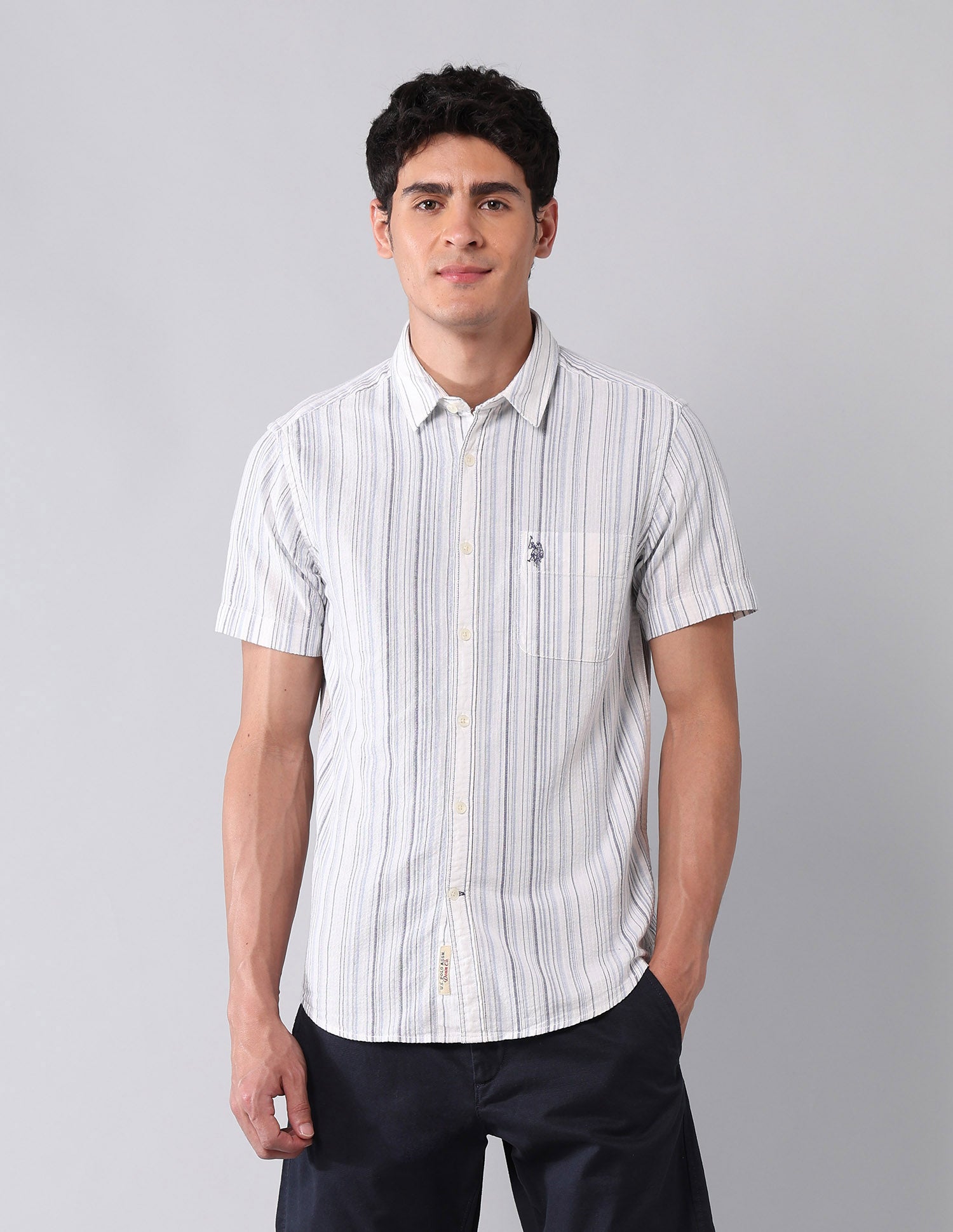 Vertical Striped Pure Cotton Shirt Blue - U.S. POLO ASSN. | Large