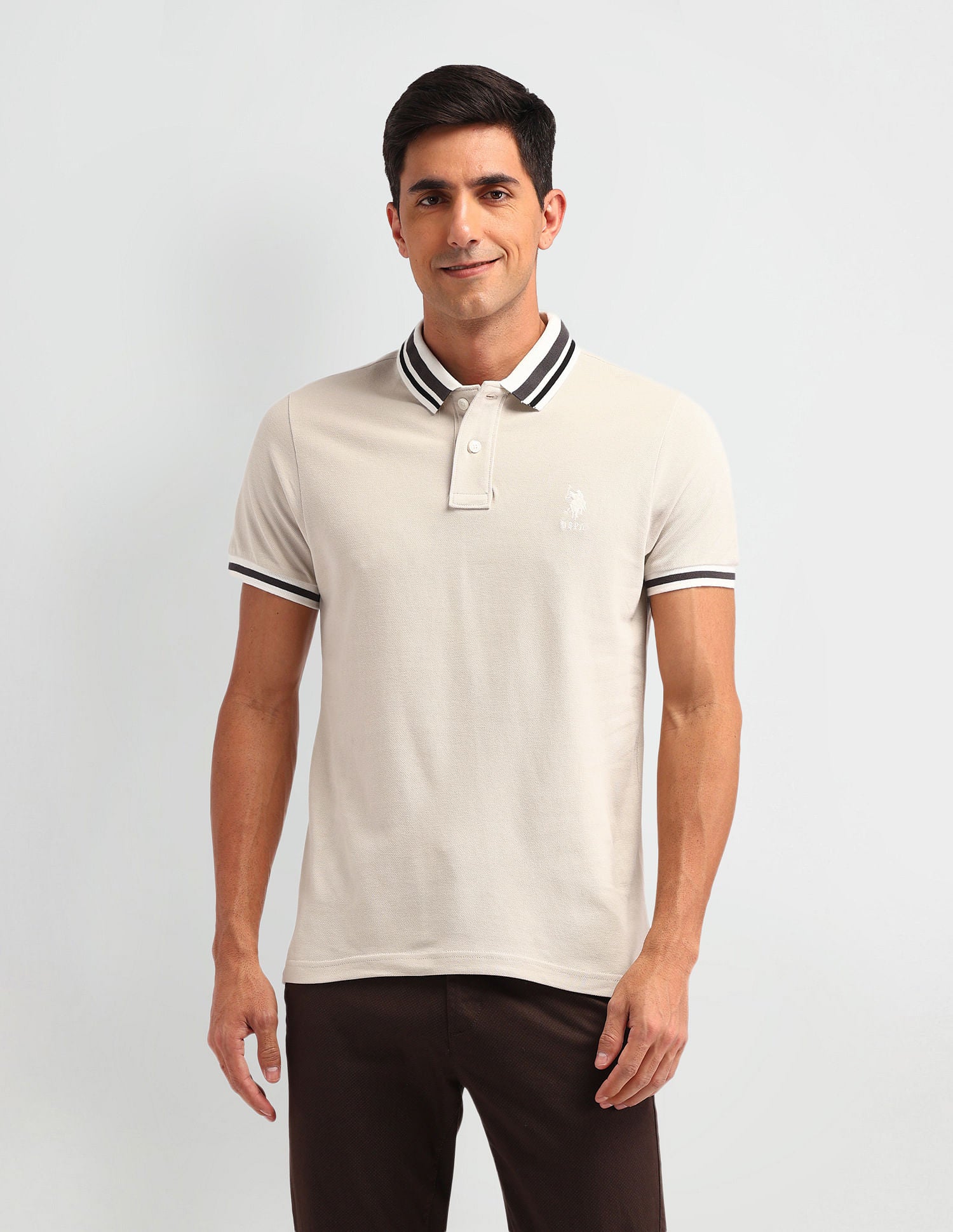 Outdoor Muscle Fit Solid Polo Shirt Beige - U.S. POLO ASSN. | Large