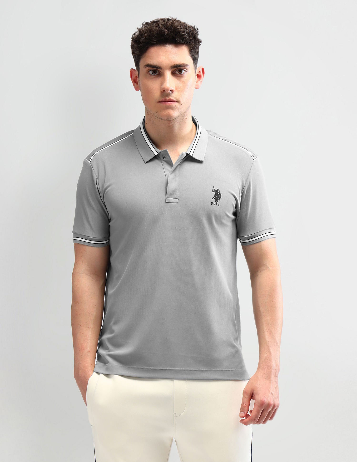 Slim Fit Solid Polo Shirt Dark Grey - U.S. Polo Assn. India | Large