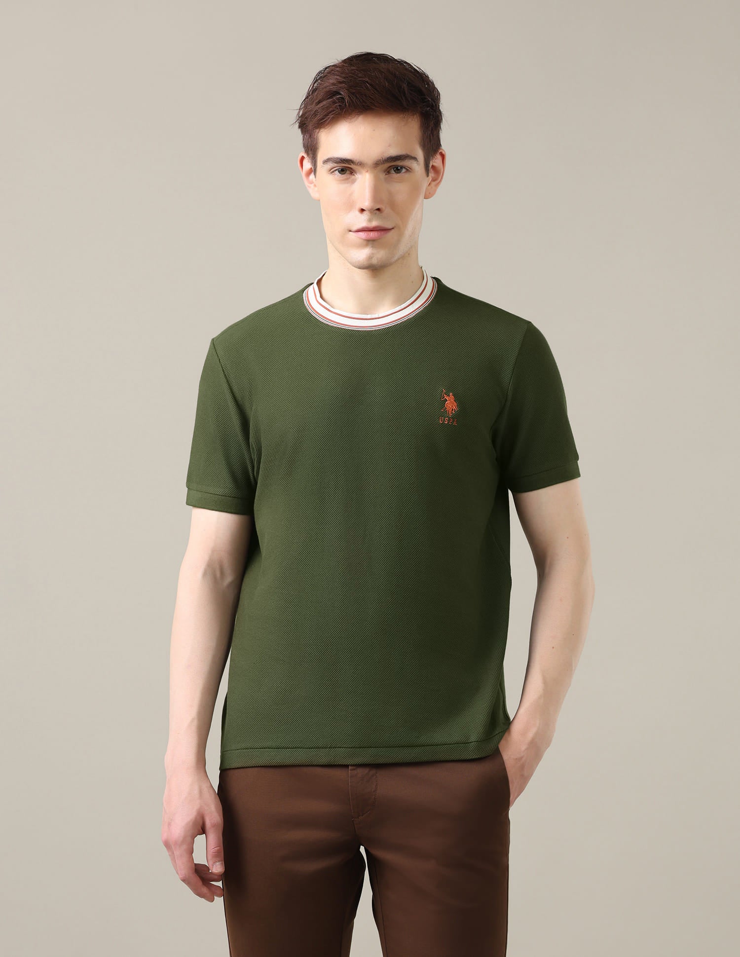 Solid Slim Fit T-Shirt Green - U.S. Polo Assn. India | Large