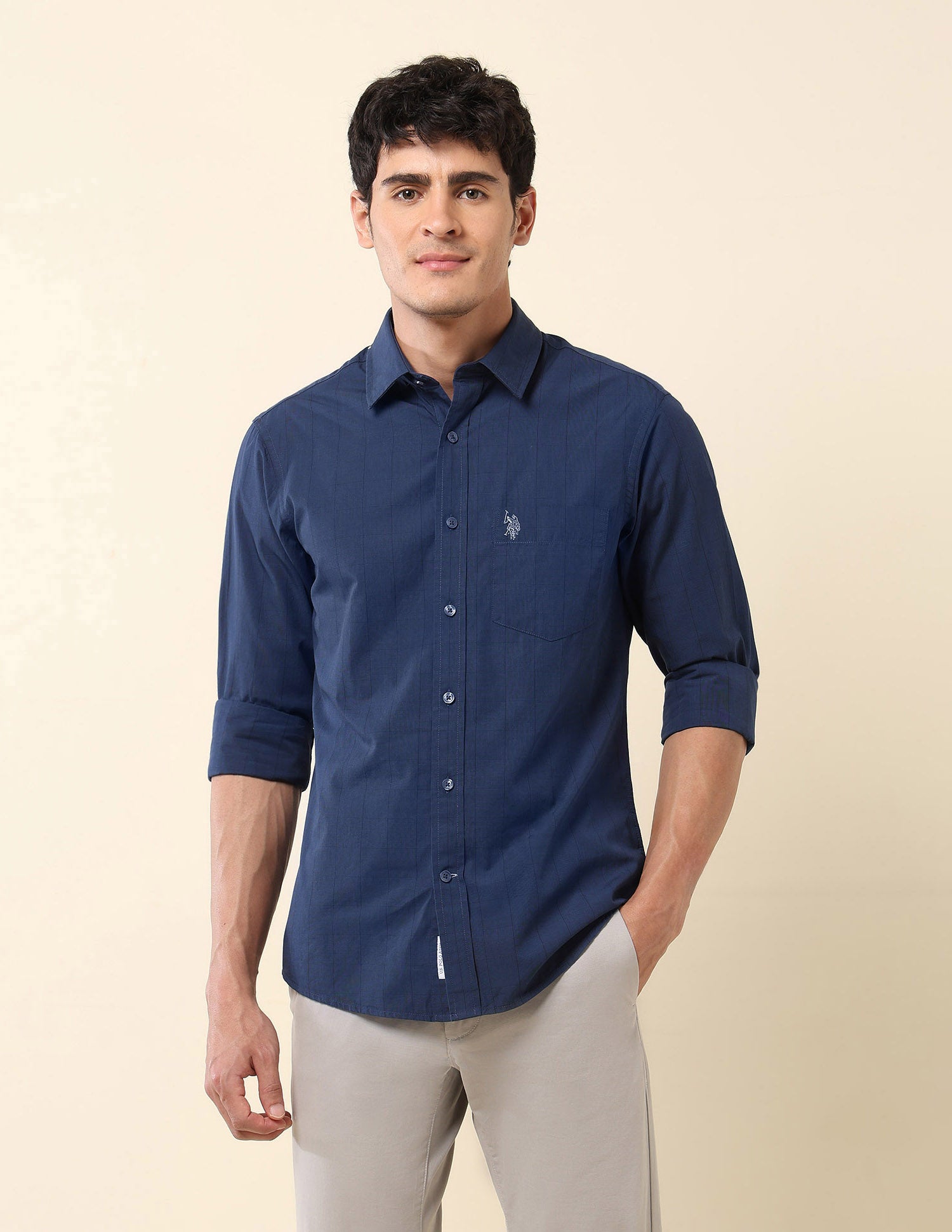 Vertical Striped Pure Cotton Shirt Blue - U.S. Polo Assn. India | Large