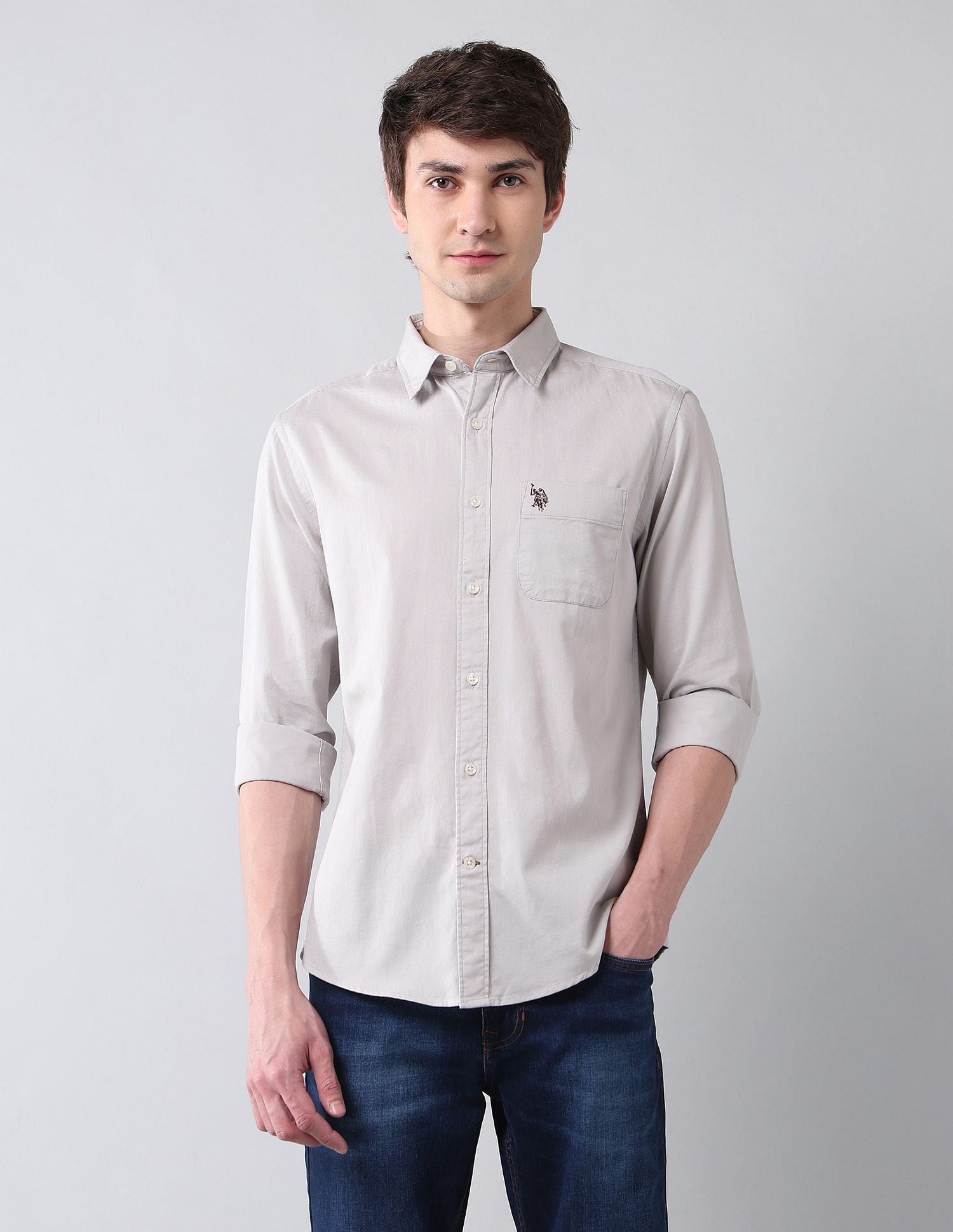 Pure Cotton Twill Shirt Khaki - U.S. Polo Assn. India | Large