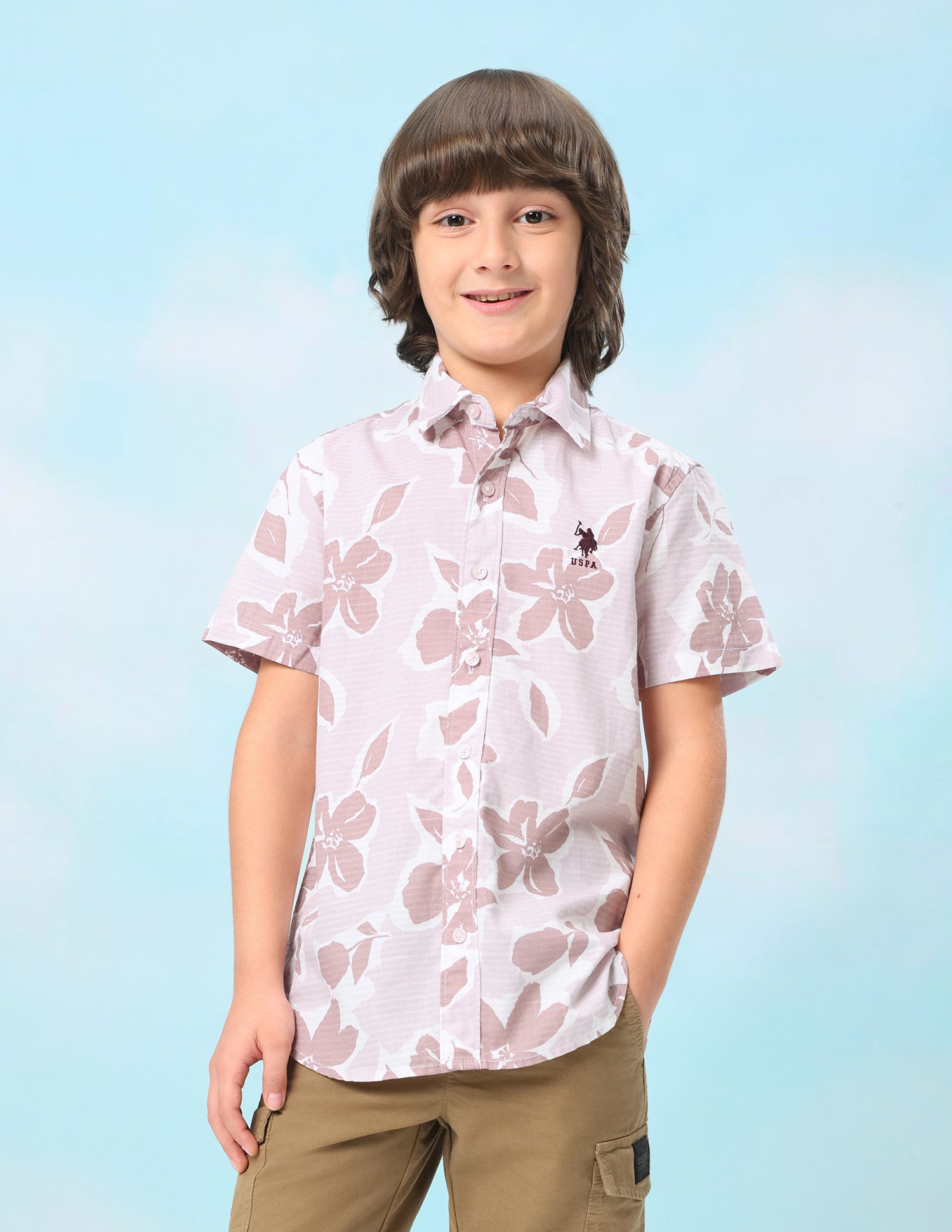 Floral Printed Regular Fit Shirt Peach - U.S. Polo Assn. India | Large