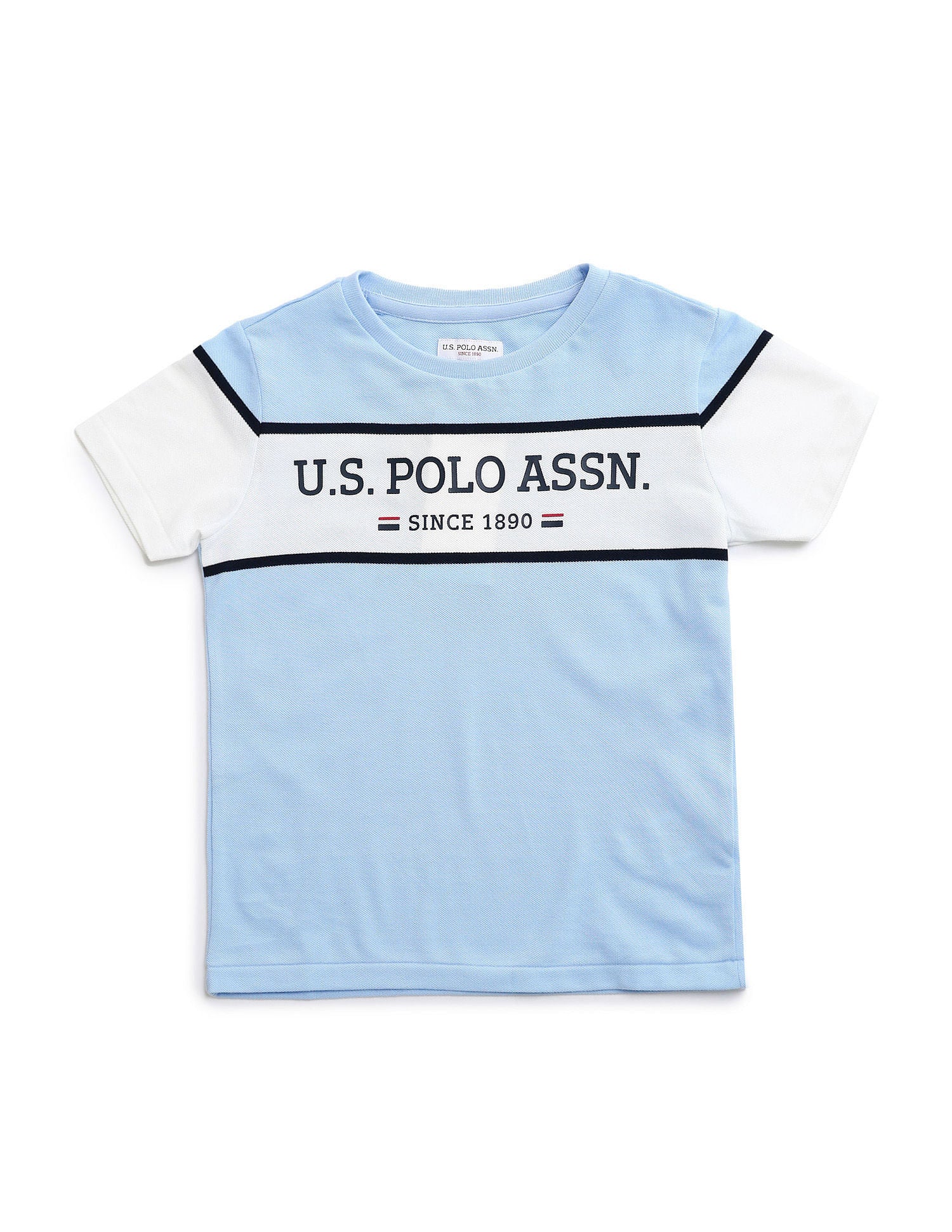 Boys Colour Blocked Cotton T-Shirt Light Blue - U.S. Polo Assn. India | Large