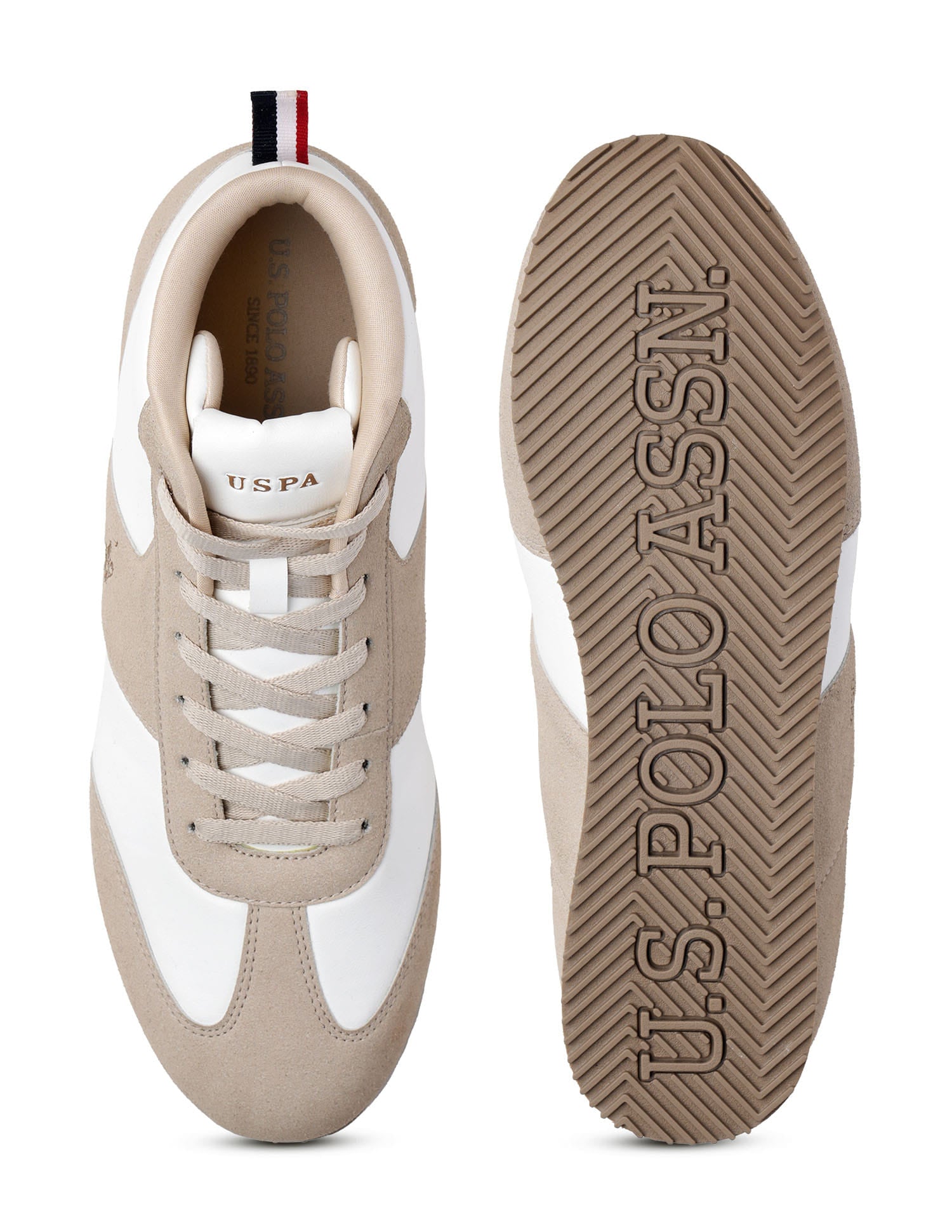 Men Rano Suede Colourblocked Sneakers Beige - U.S. Polo Assn. India | Large