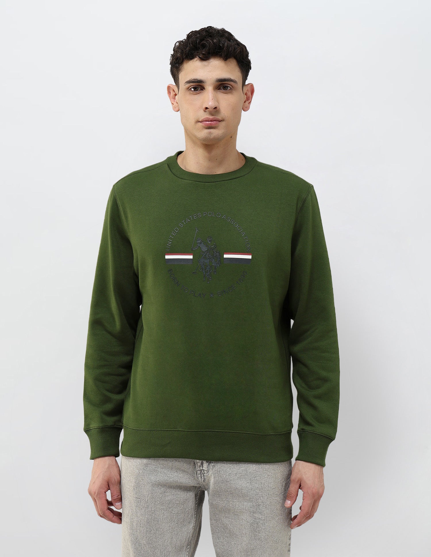 Graphic Brand Printed Regular Fit Sweatshirt Olive - U.S. POLO ASSN. | Large