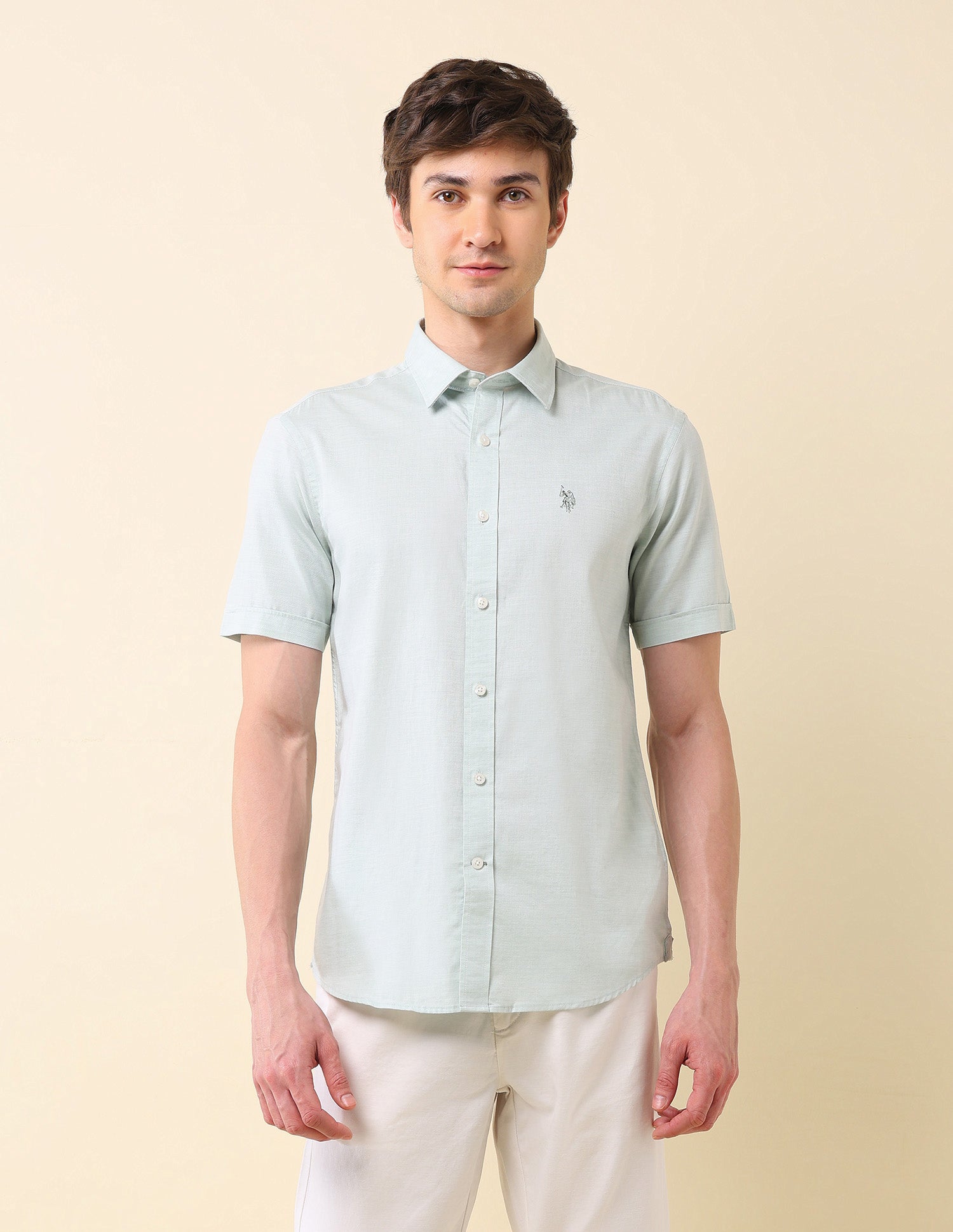 Pure Cotton Tailored Fit Shirt Green - U.S. Polo Assn. India | Large