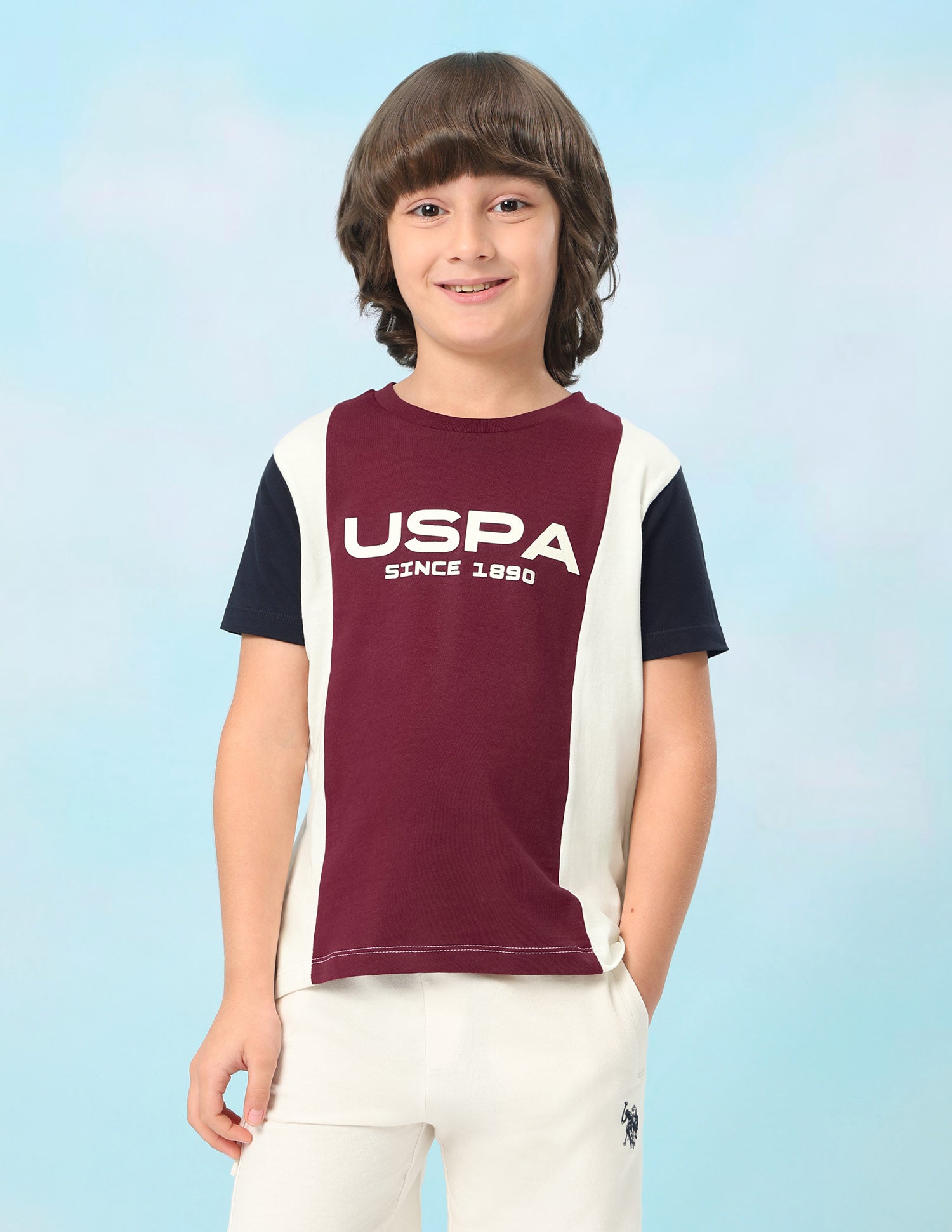 Colour Blocked Brand Printed Regular Fit T-Shirt Maroon - U.S. Polo Assn. India | Large