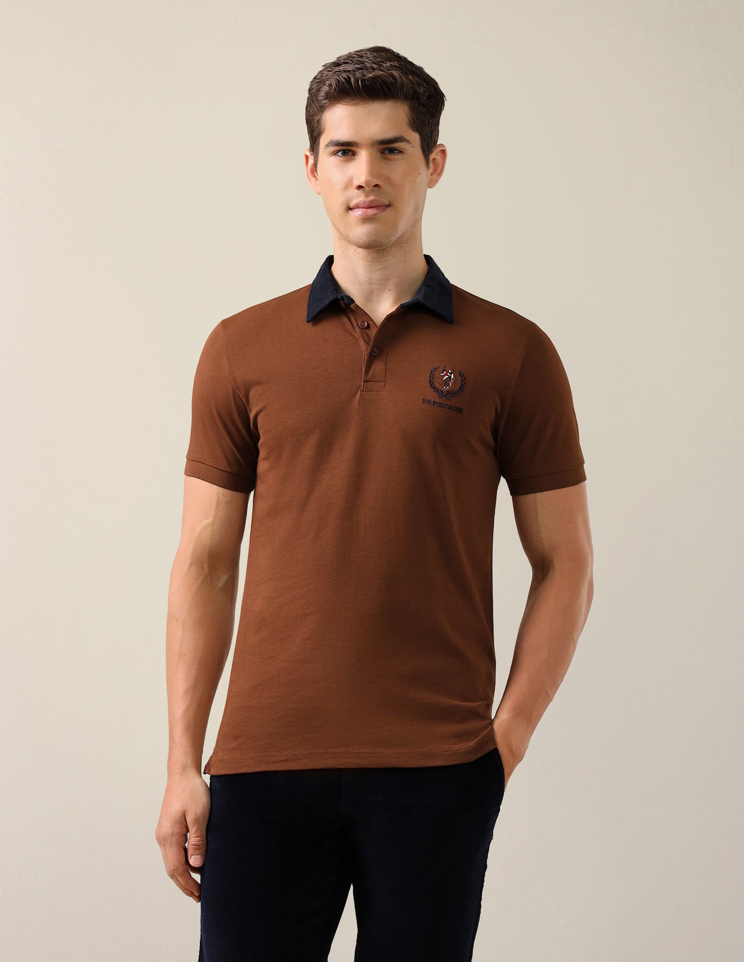 Solid Slim Fit Polo Shirt Brown - U.S. Polo Assn. India | Large