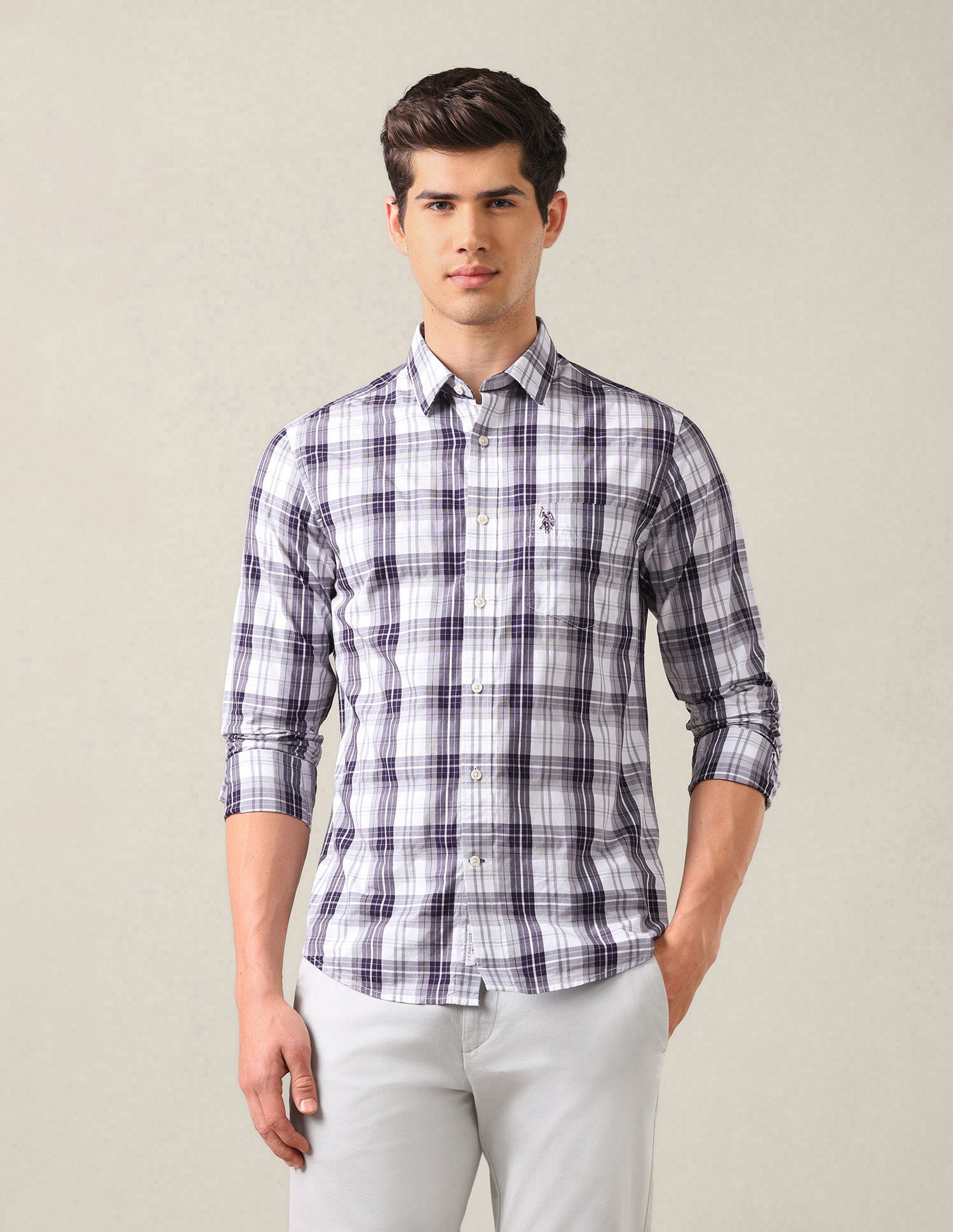 Plaid Tailored Fit Shirt Purple - U.S. Polo Assn. India | Large