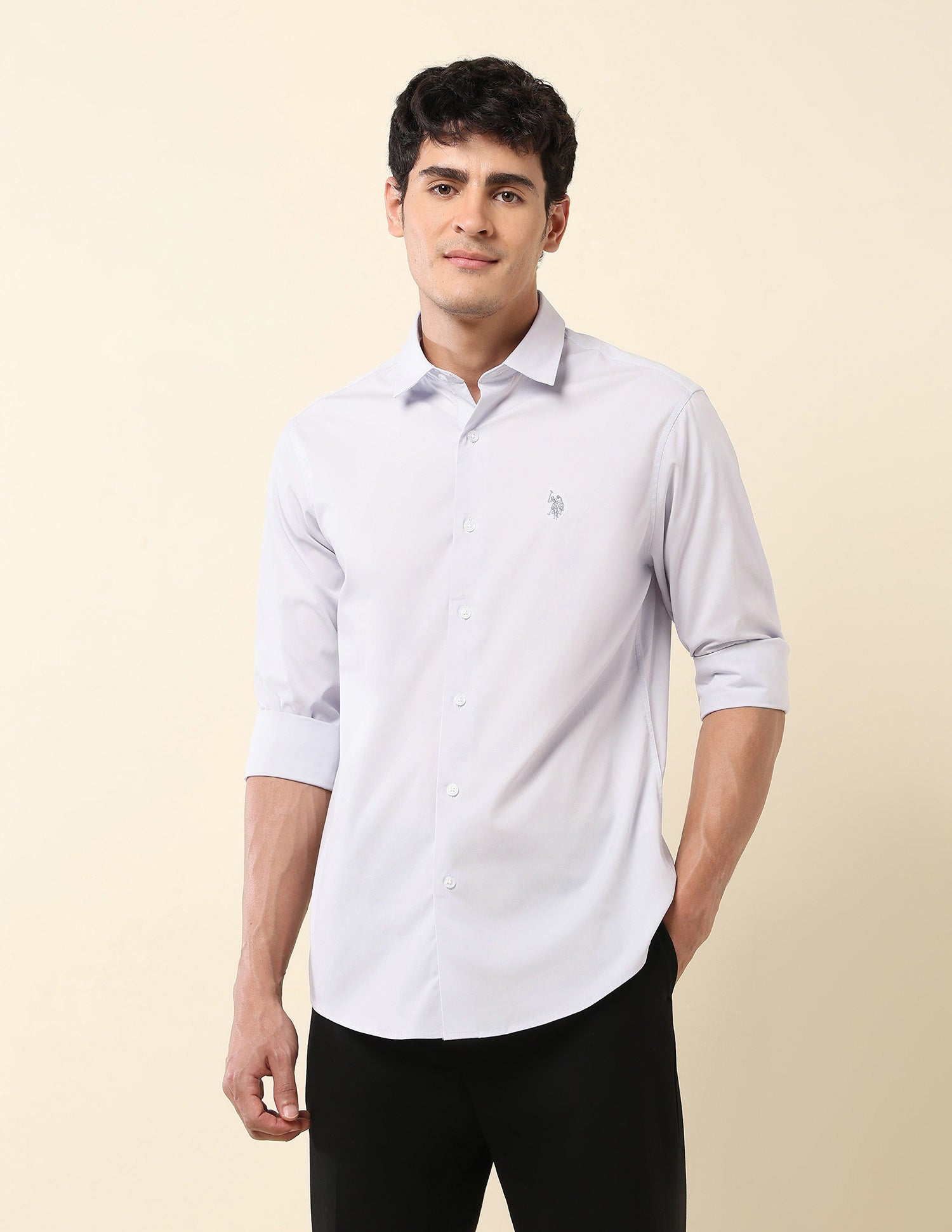 Tailored Fit Poplin Shirt Grey - U.S. Polo Assn. India | Large