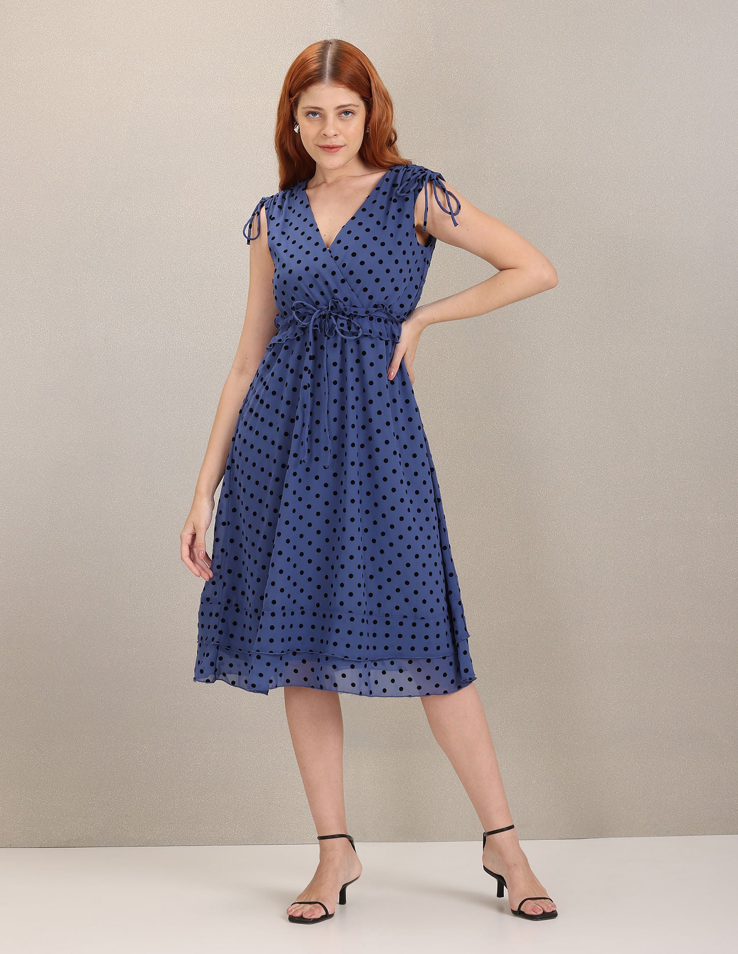 Polka Dot Print Empire Waist Dress Navy - U.S. Polo Assn. India | Large