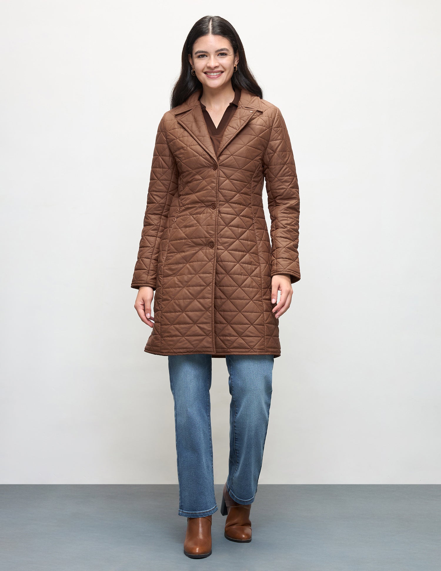Solid Quilted Longline Jacket Brown - U.S. Polo Assn. India | Large