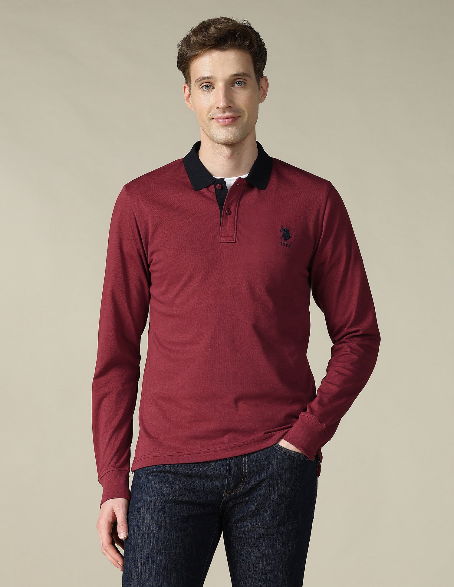 Solid Regular Fit Polo Shirt Maroon - U.S. Polo Assn. India | Large