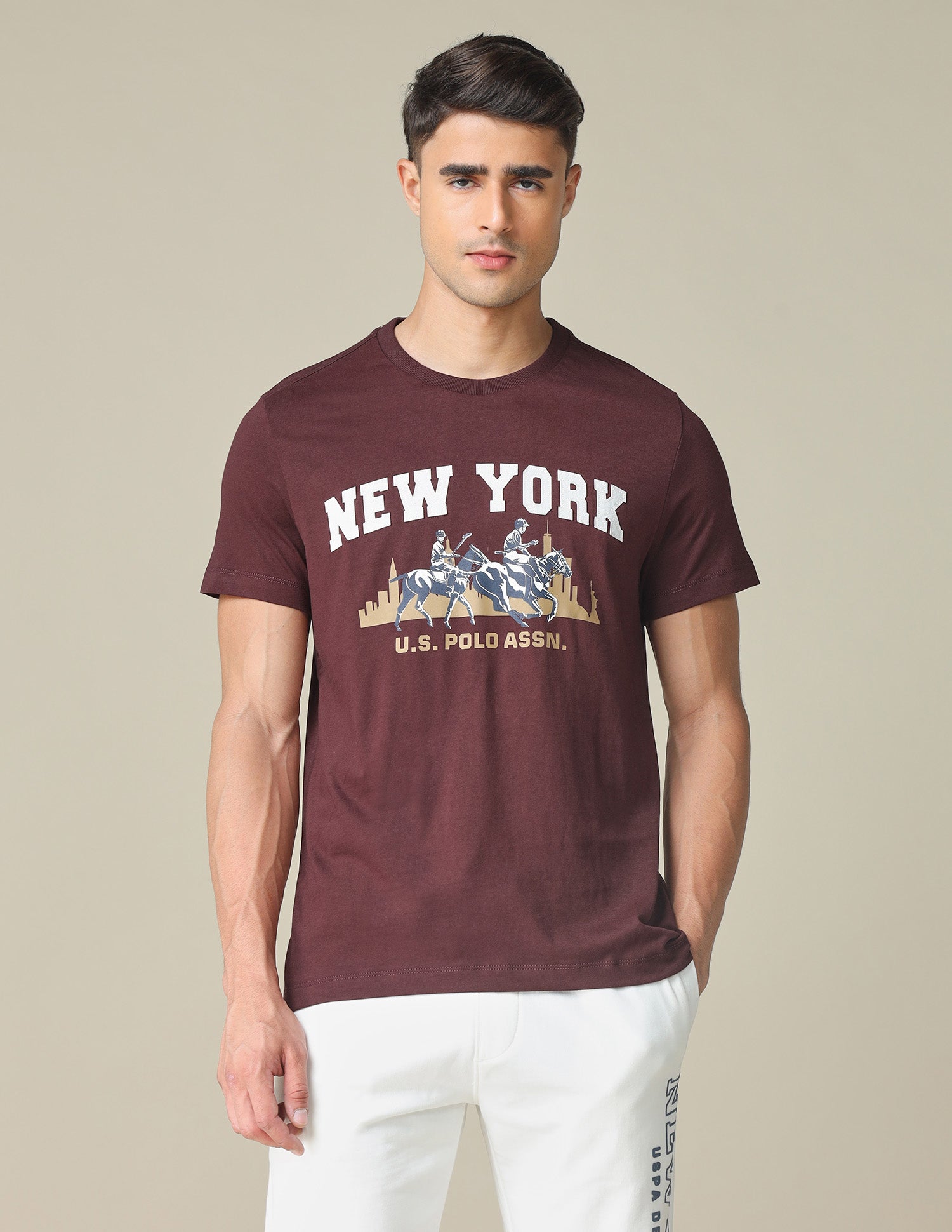 Pure Cotton Graphic Printed T- Shirt Maroon - U.S. POLO ASSN. | Large