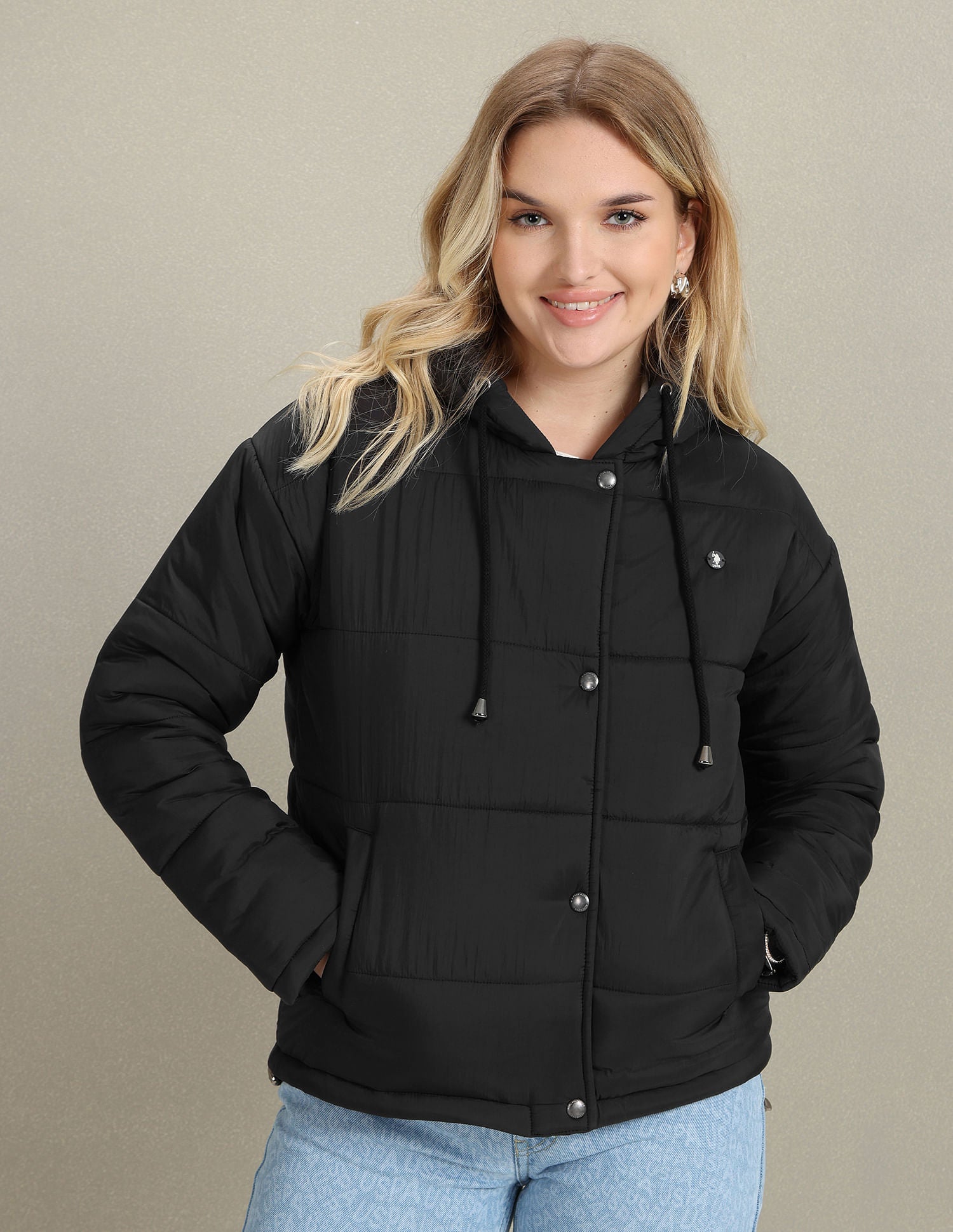 Hooded Solid Padded Jacket Black - U.S. Polo Assn. India | Large