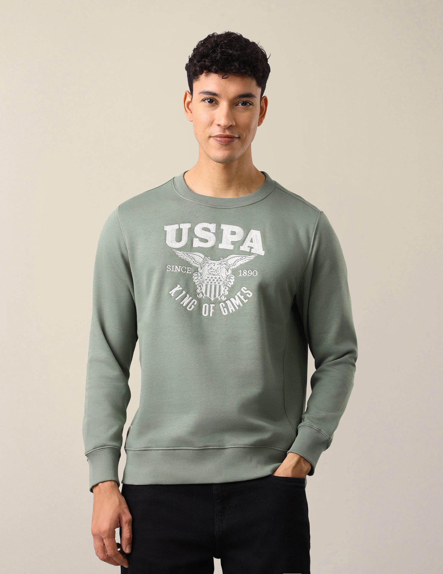 Brand Embroidered Regular Fit Sweatshirt Green - U.S. Polo Assn. India | Large