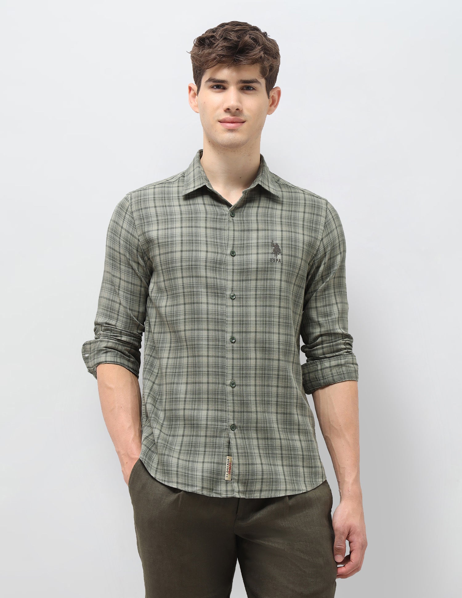 Tartan Checked Dobby Shirt Olive - U.S. Polo Assn. India | Large