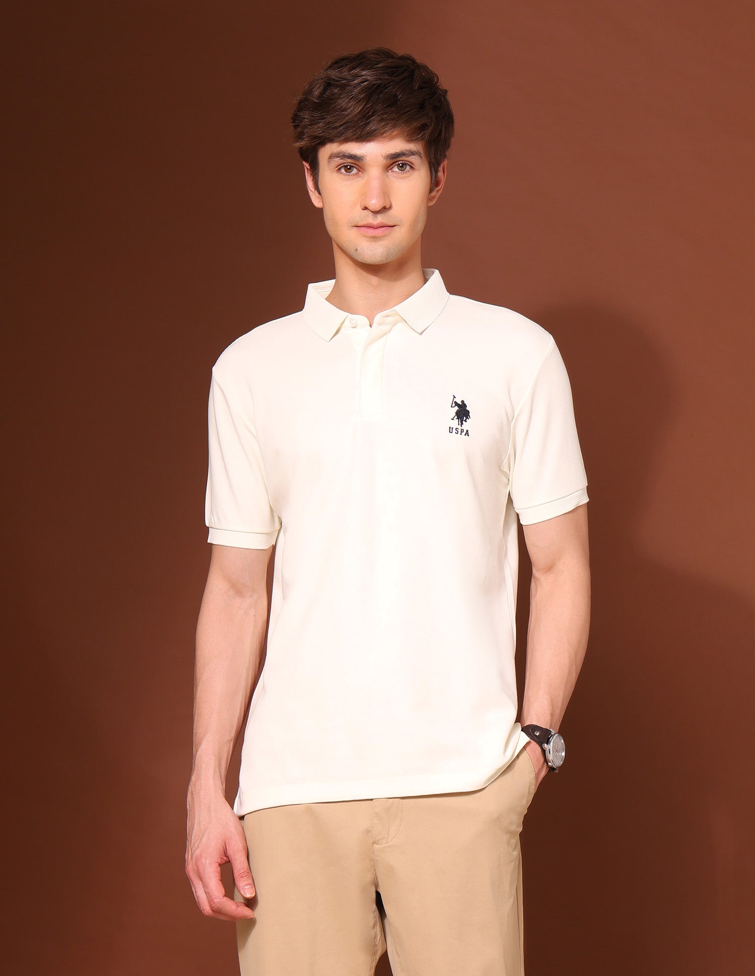 Slim Fit Work And Wander Polo Shirt Off White - U.S. Polo Assn. India | Large