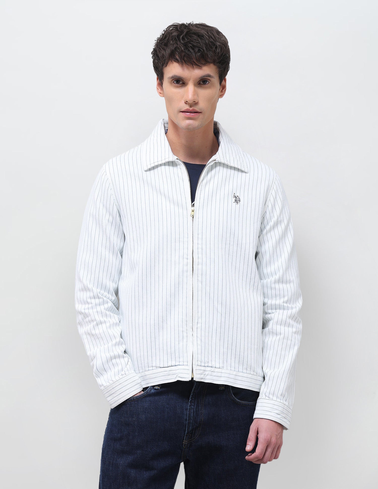 Vertical striped Regular Fit Shacket White - U.S. Polo Assn. India | Large