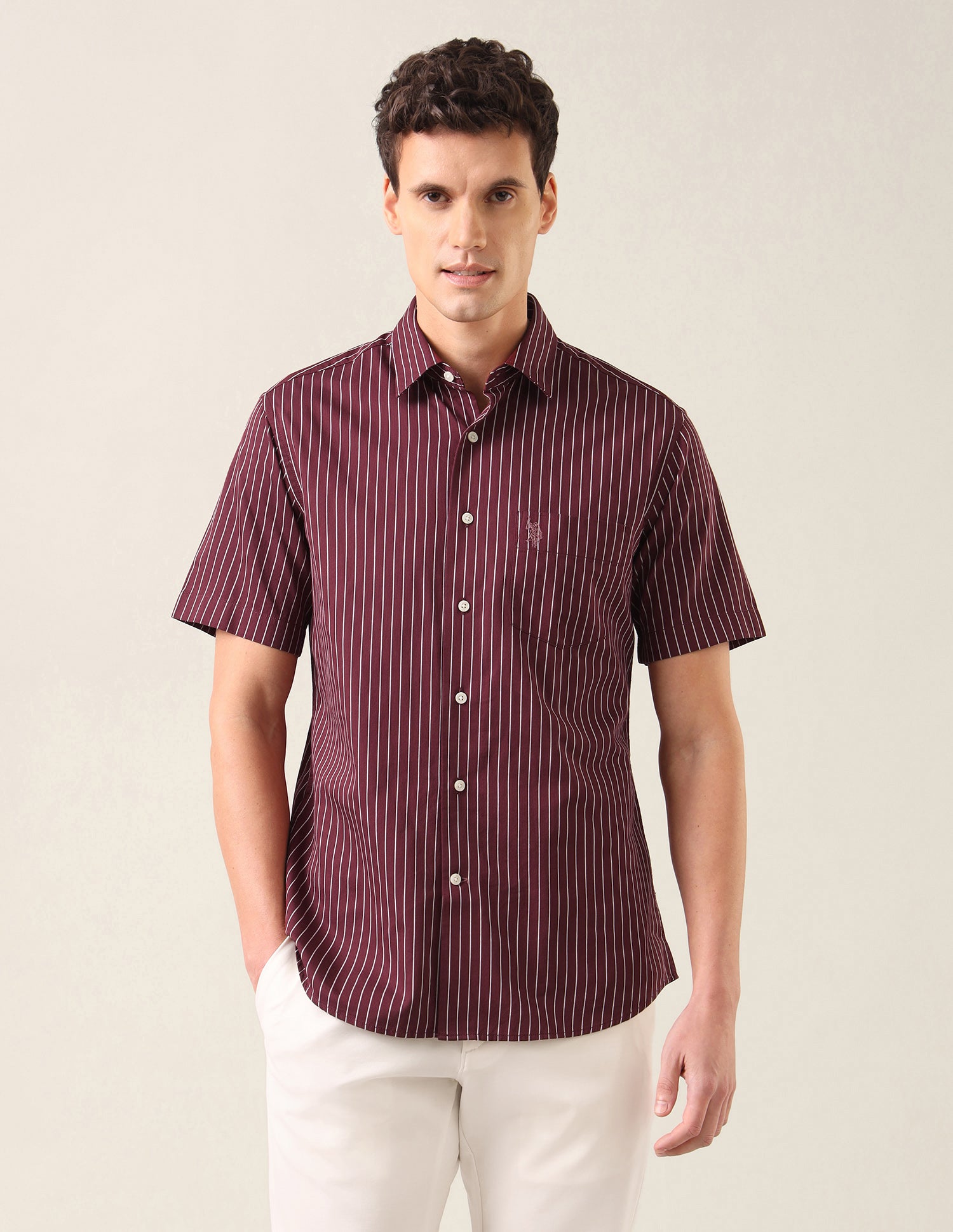 Vertical Striped Tailored Fit Shirt Maroon - U.S. Polo Assn. India | Large