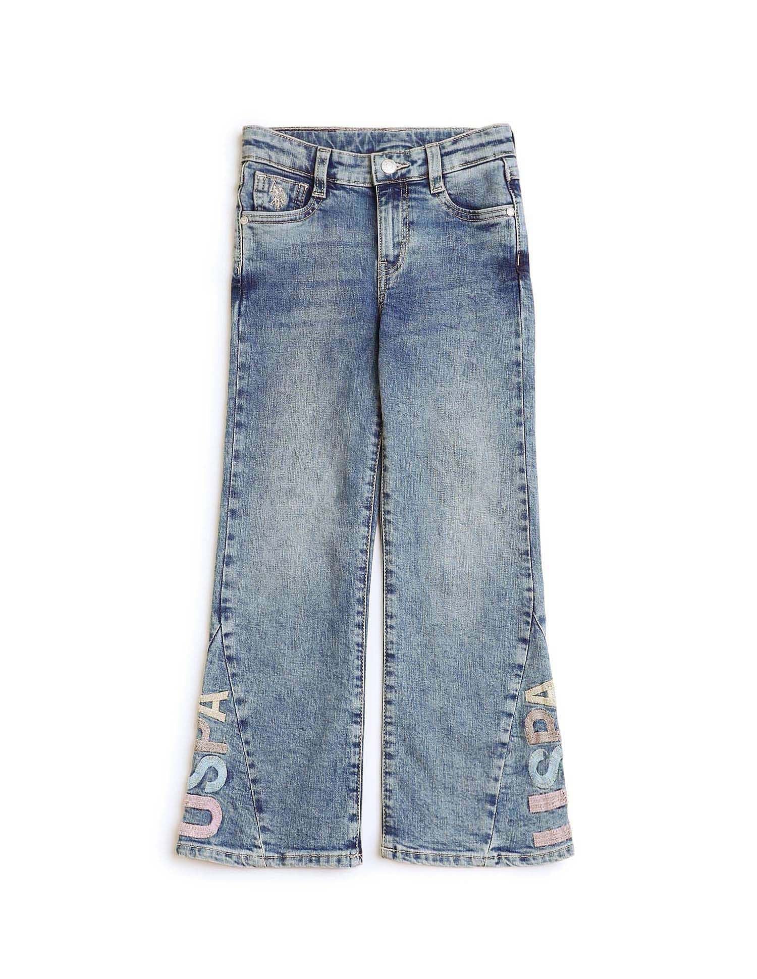 Girls Mid Rise Bootcut Jeans Light Blue - U.S. POLO ASSN. | Large