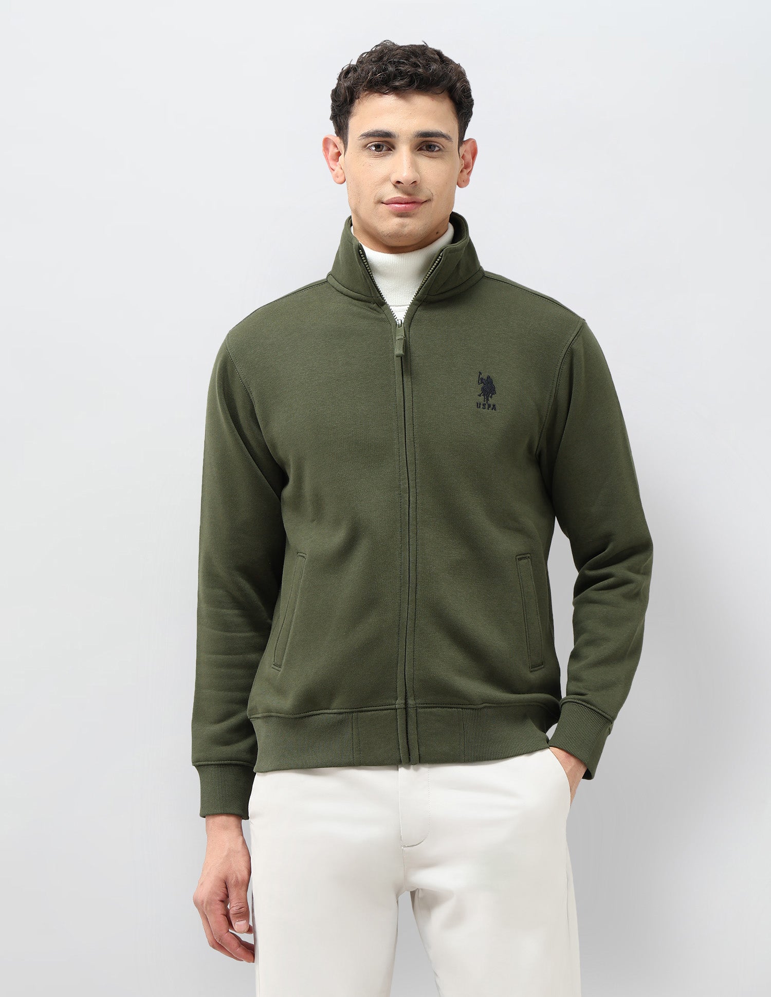 Solid Regular Fit Sweatshirt Olive - U.S. POLO ASSN. | Large