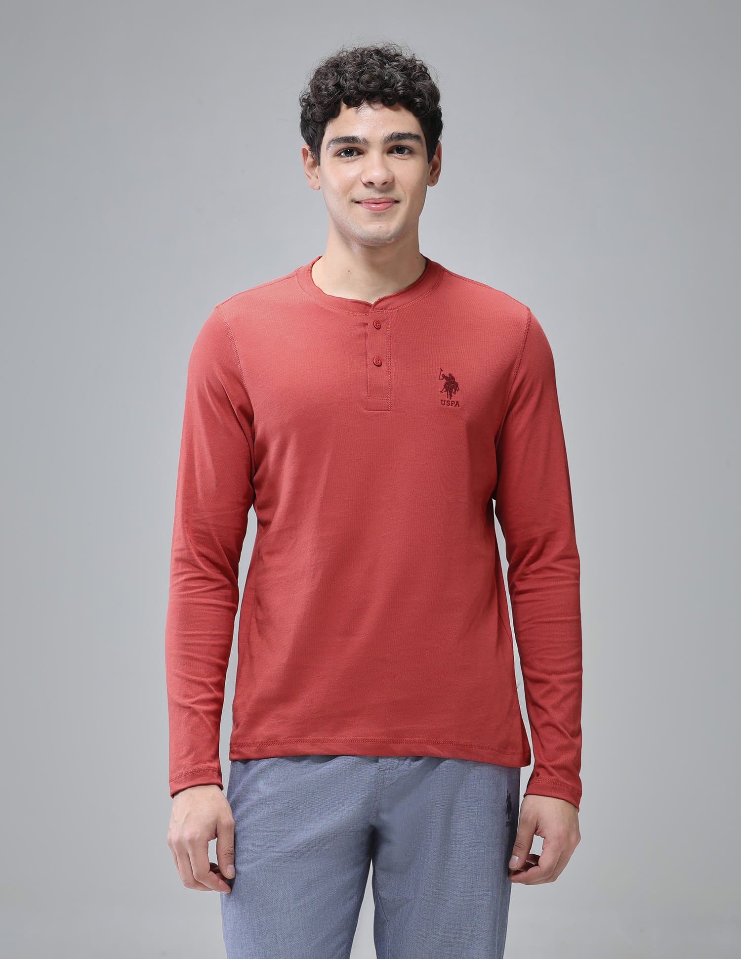 Henley Neck Solid I694 Lounge T-Shirt - Pack Of 1 Cinnabar - U.S. Polo Assn. India | Large