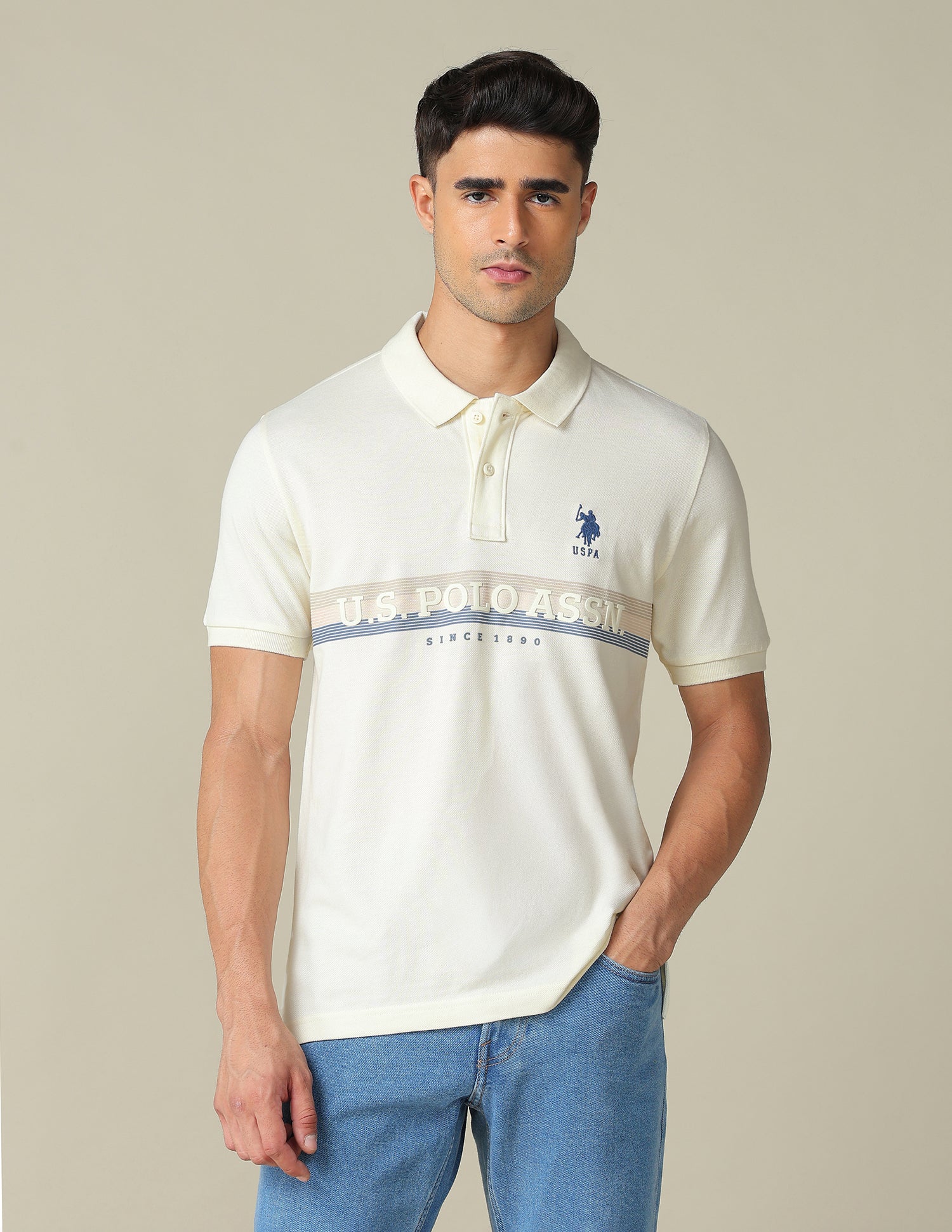 Brand Embossed Regular Fit Polo Shirt Off White - U.S. POLO ASSN. | Large