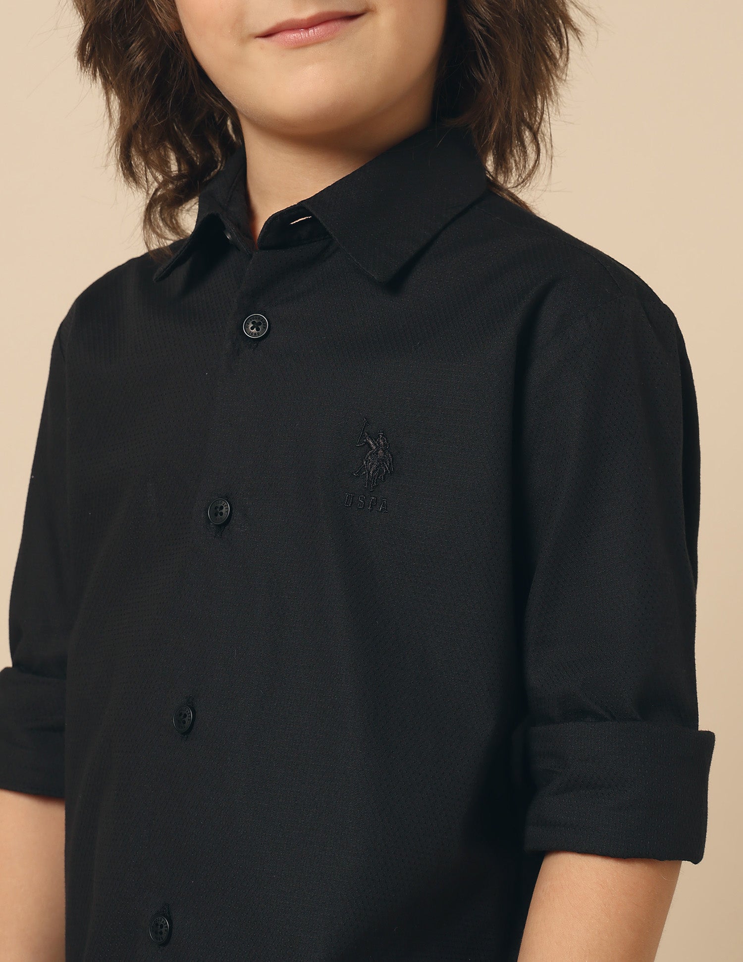 Boys Textured Pure Cotton Shirt Black - U.S. POLO ASSN. | Large