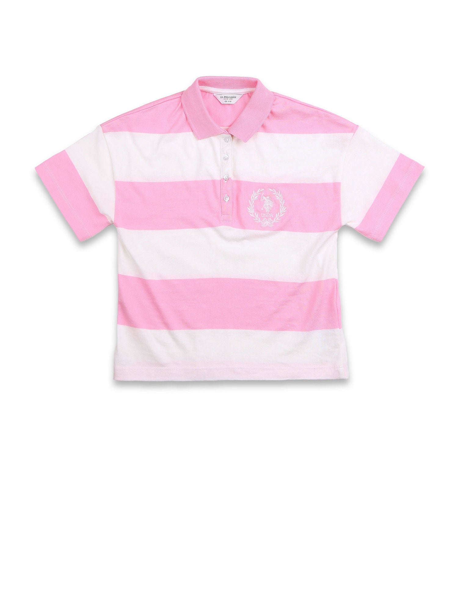 Girls Horizontal Striped Polo Shirt Light Pink - U.S. POLO ASSN. | Large