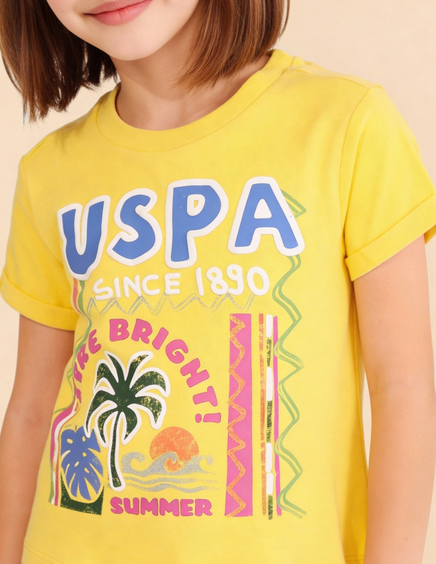 Girls Regular Fit Graphic Brand Printed Top Yellow - U.S. Polo Assn. India | Large