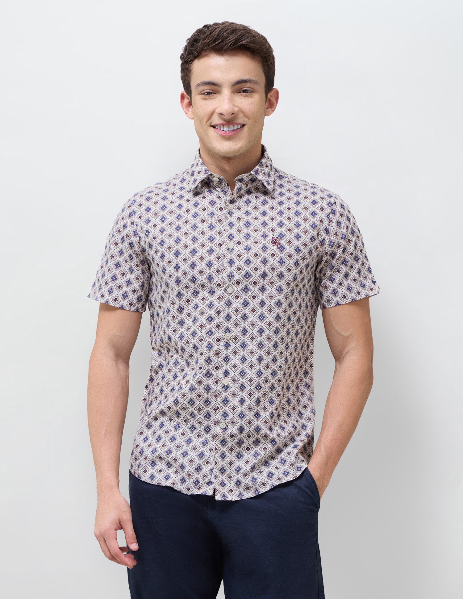 Geometric Printed Regular Fit Shirt Brown - U.S. Polo Assn. India | Large