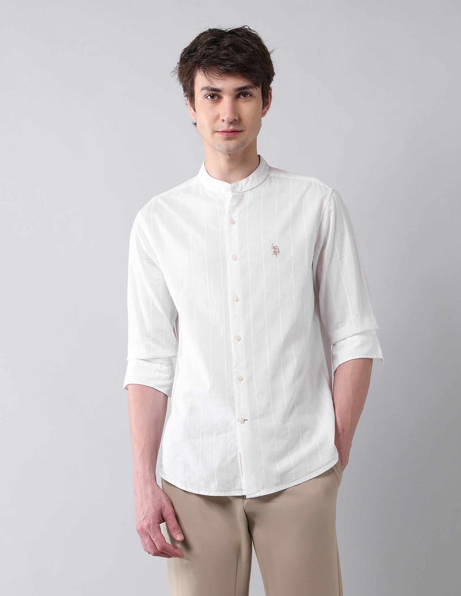 Textured Pure Cotton Shirt White - U.S. Polo Assn. India | Large