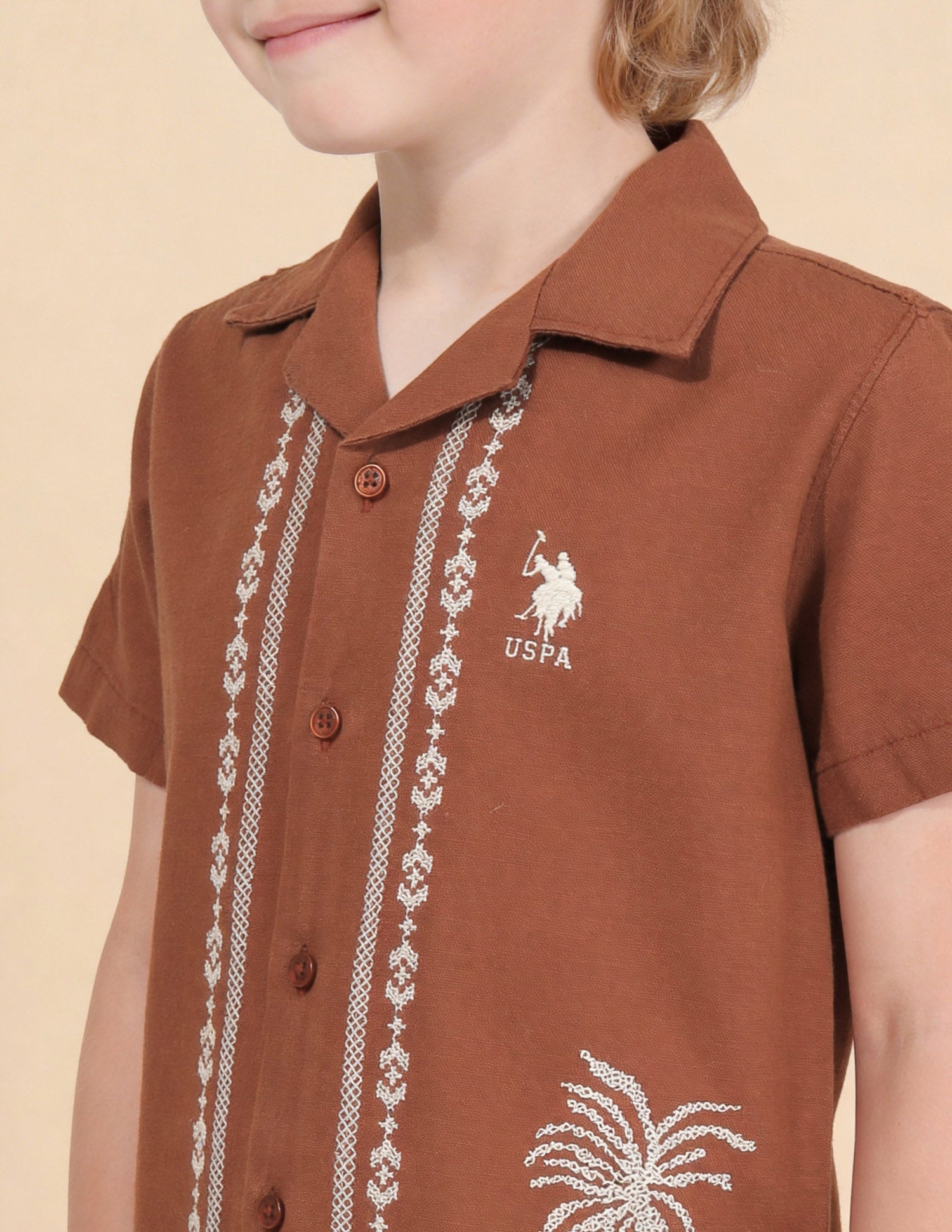 Floral Embroidered Regular Fit Shirt Rust - U.S. Polo Assn. India | Large