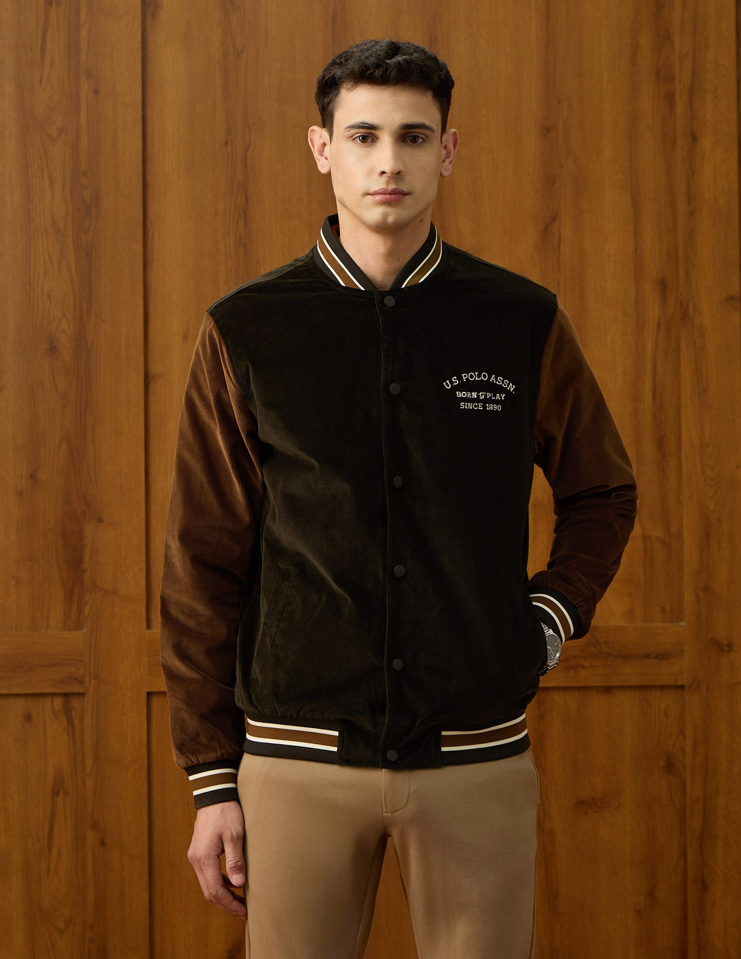 Regular Fit Varsity Theatre Varsity Jacket Olive - U.S. POLO ASSN. | Large