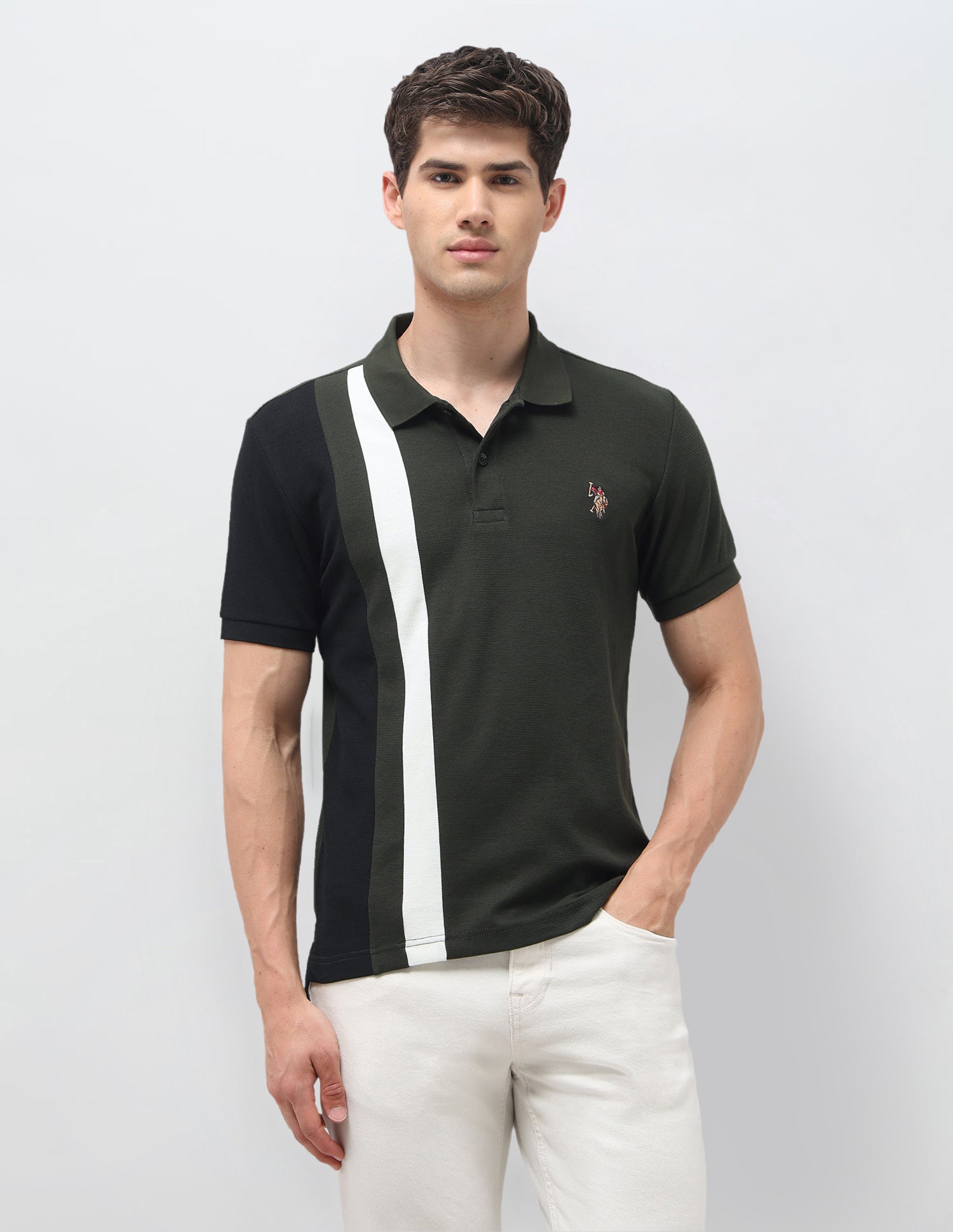 Colourblocked Slim Fit Polo Shirt Olive - U.S. Polo Assn. India | Large