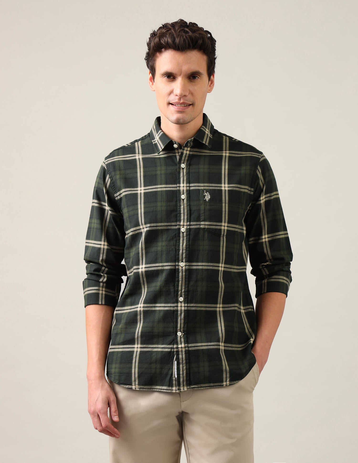 Grid Tattersall Checked Regular Fit Shirt Green - U.S. Polo Assn. India | Large