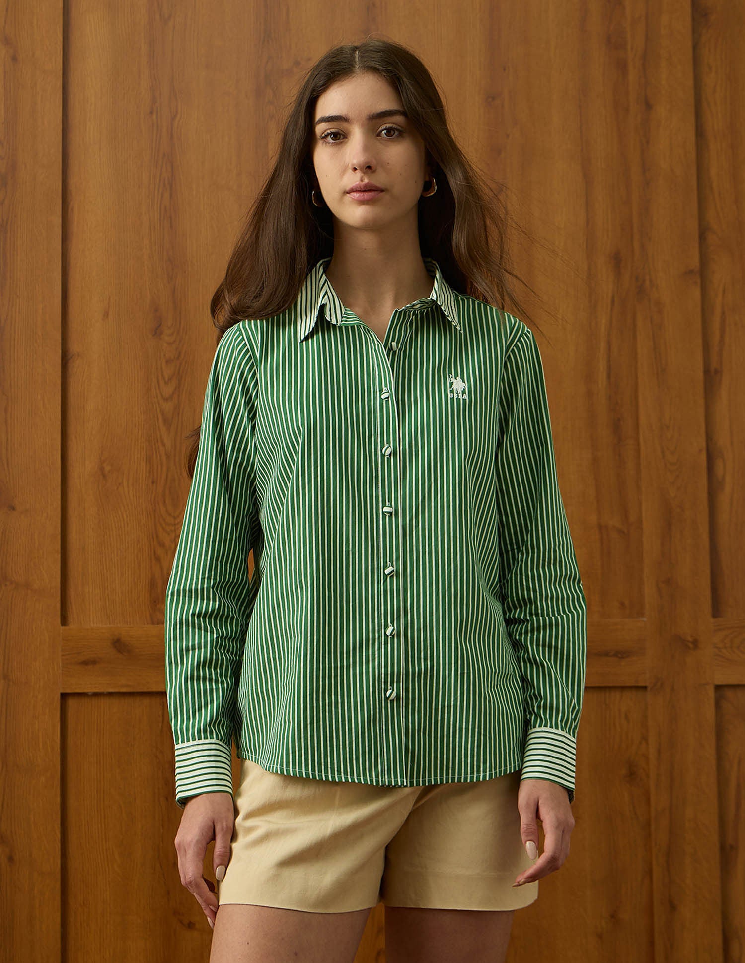 Regular Fit Striped Shirt Green - U.S. Polo Assn. India | Large