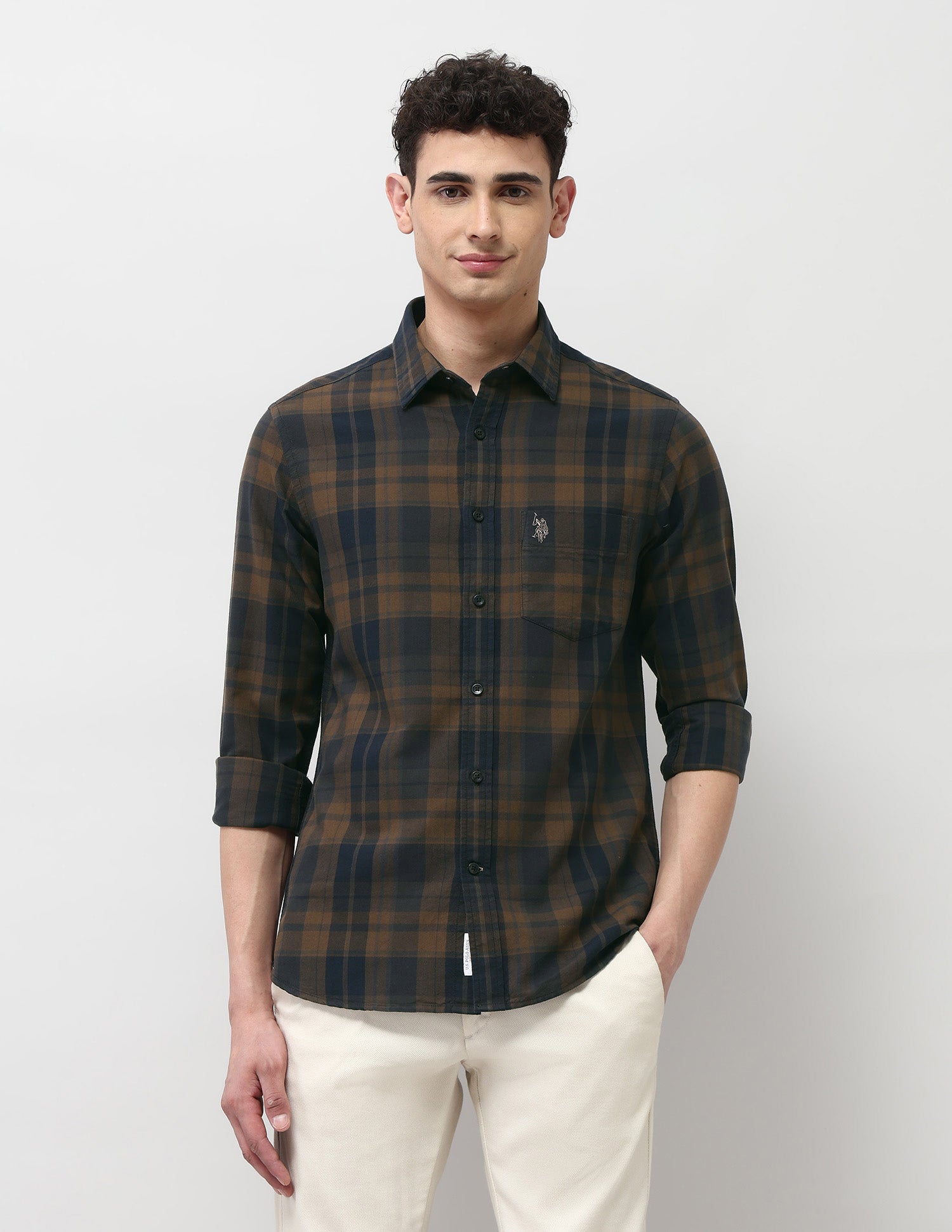 Plaid Checked Tailored Fit Shirt Dark Brown - U.S. POLO ASSN. | Large