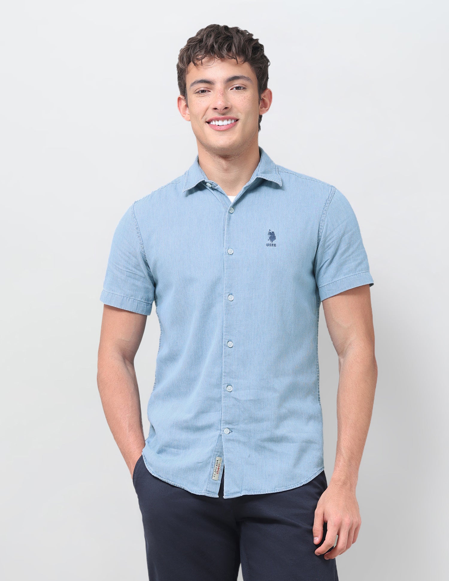 Vertical Striped Relaxed Fit Shirt Indigo - U.S. Polo Assn. India | Large