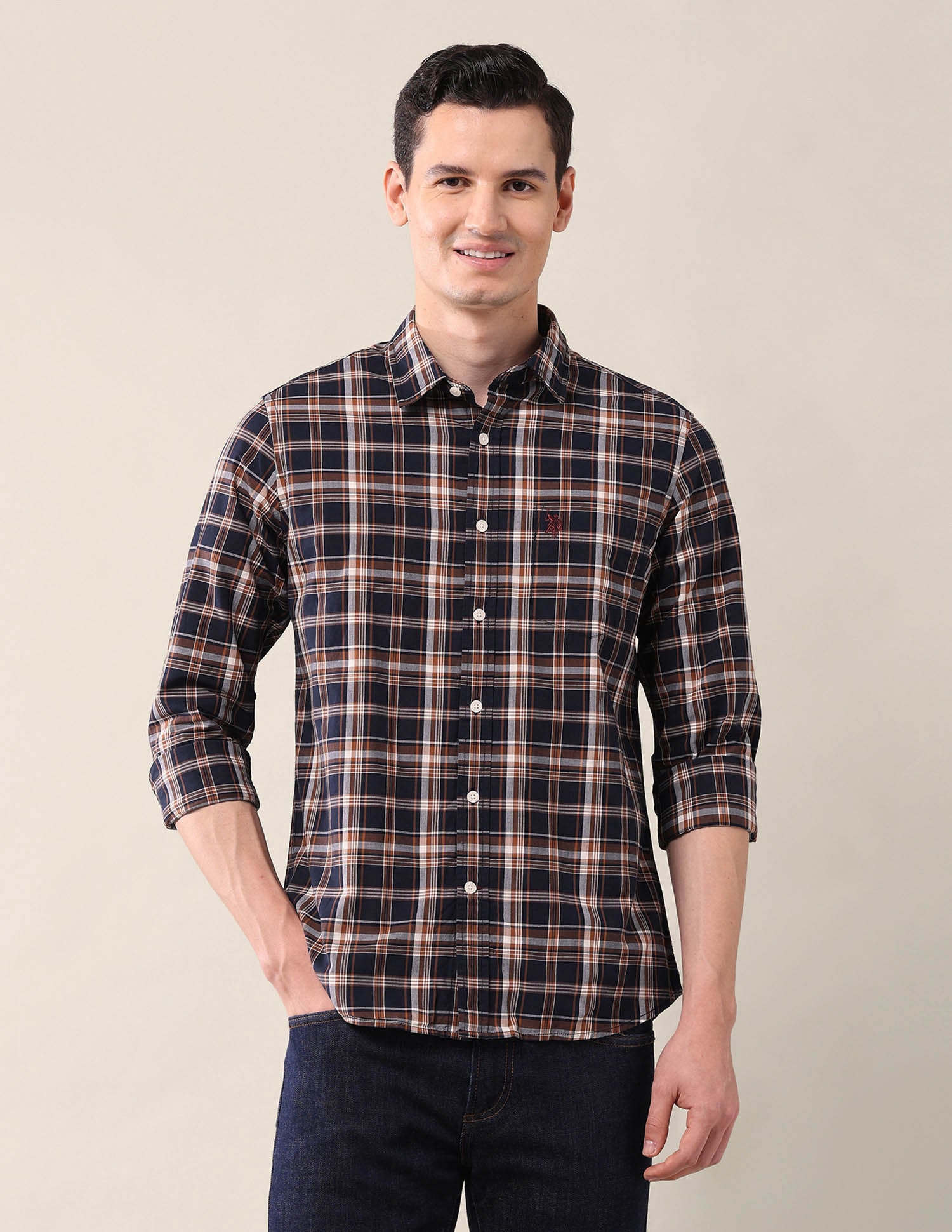 Grid Tattersall Checked Tailored Fit Shirt Navy - U.S. POLO ASSN. | Large