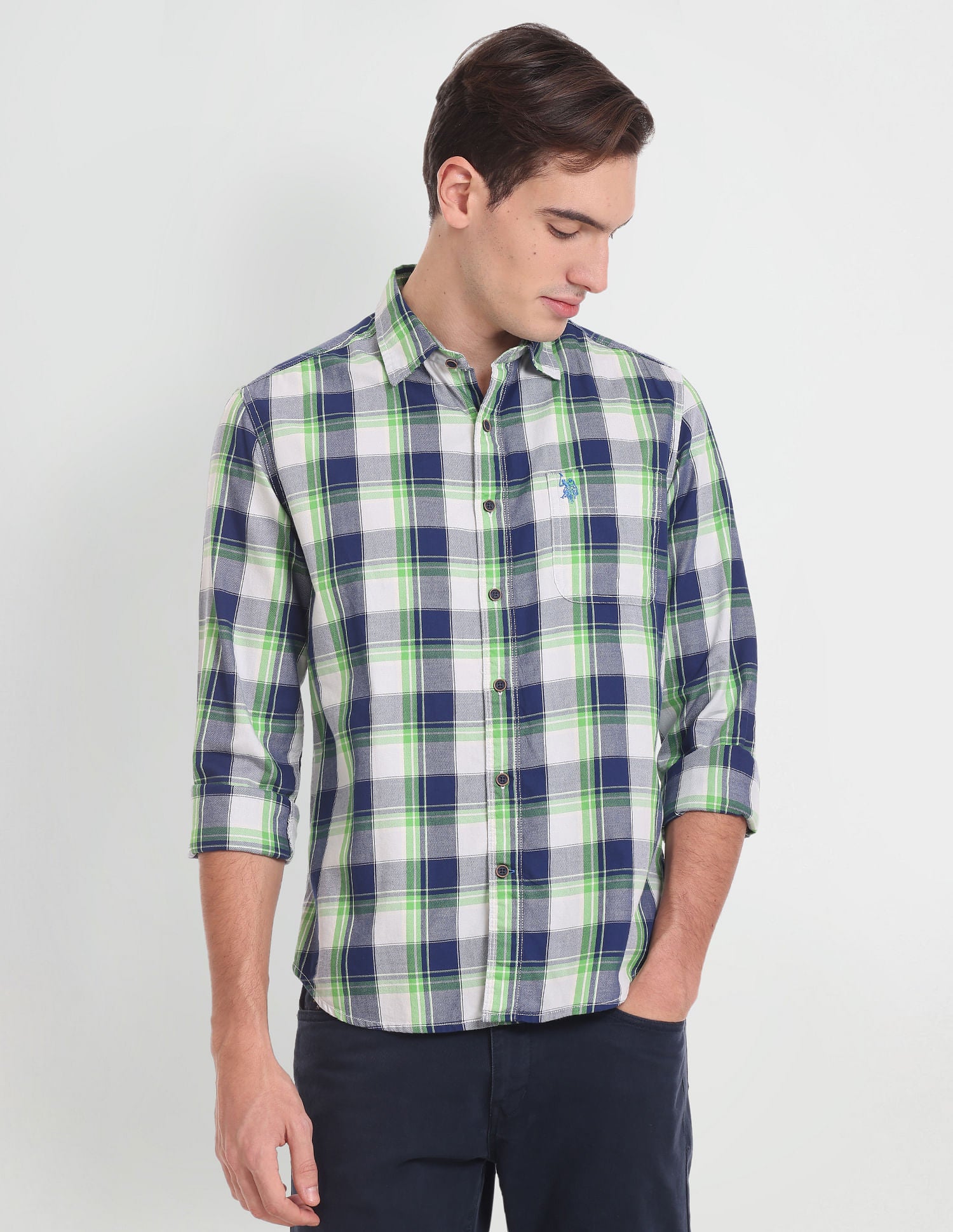 Outdoor Check Twill Shirt Green - U.S. Polo Assn. India | Large