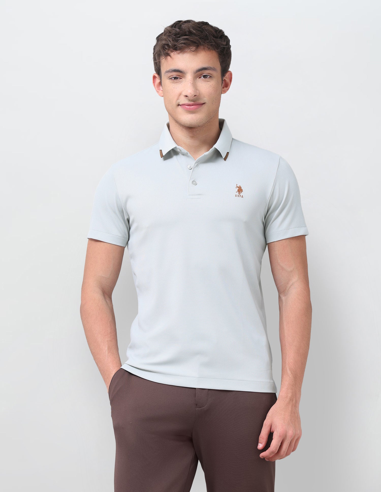 Textured Slim Fit Polo Shirt Light Grey - U.S. Polo Assn. India | Large