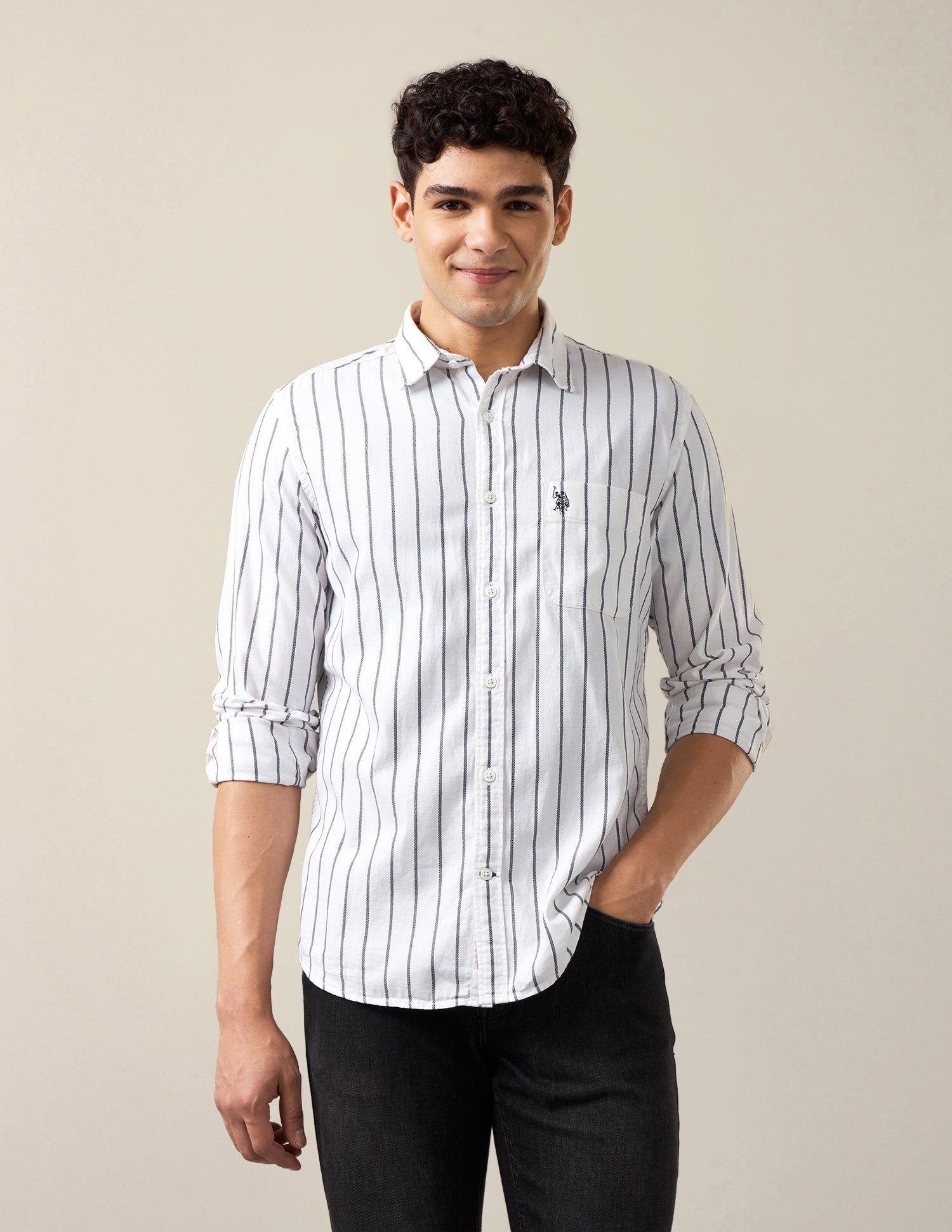 Vertical Striped Regular Fit Shirt White - U.S. Polo Assn. India | Large
